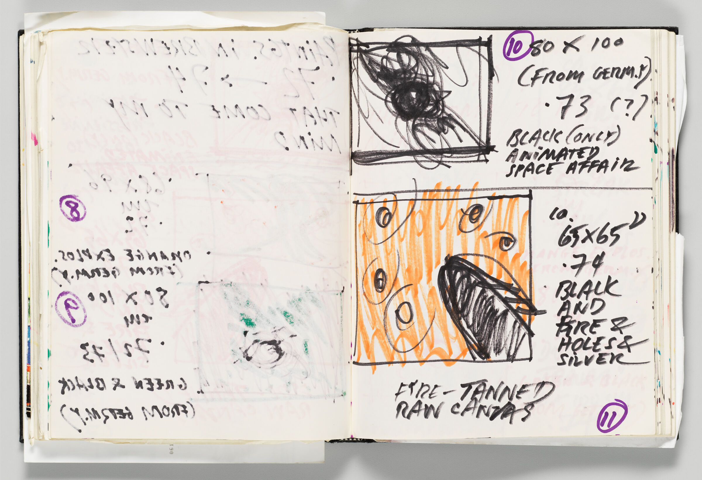 Untitled (Bleed-Through Of Previous Page And Color Transfer, Left Page); Untitled (Sketches Of Paintings For Show, Right Page)
