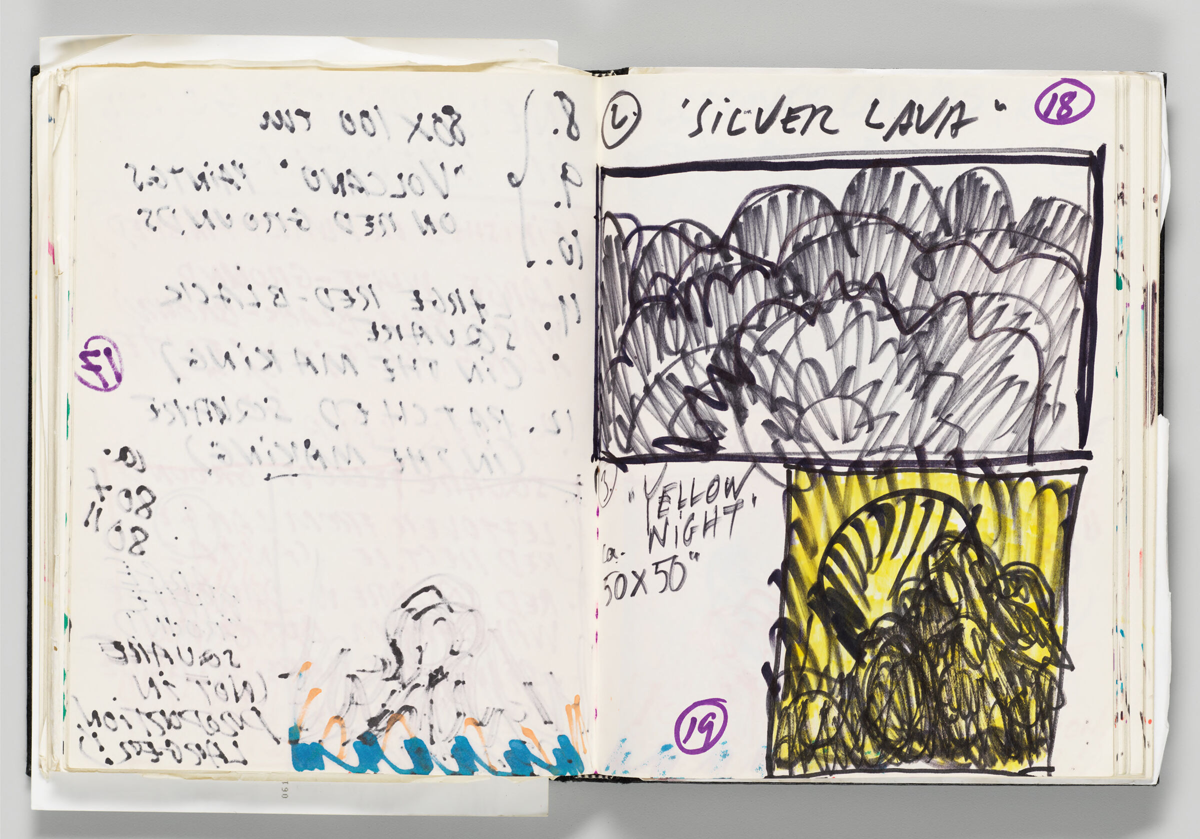 Untitled (Bleed-Through Of Previous Page And Color Transfer, Left Page); Untitled (Sketches And Notes On Paintings, Right Page)