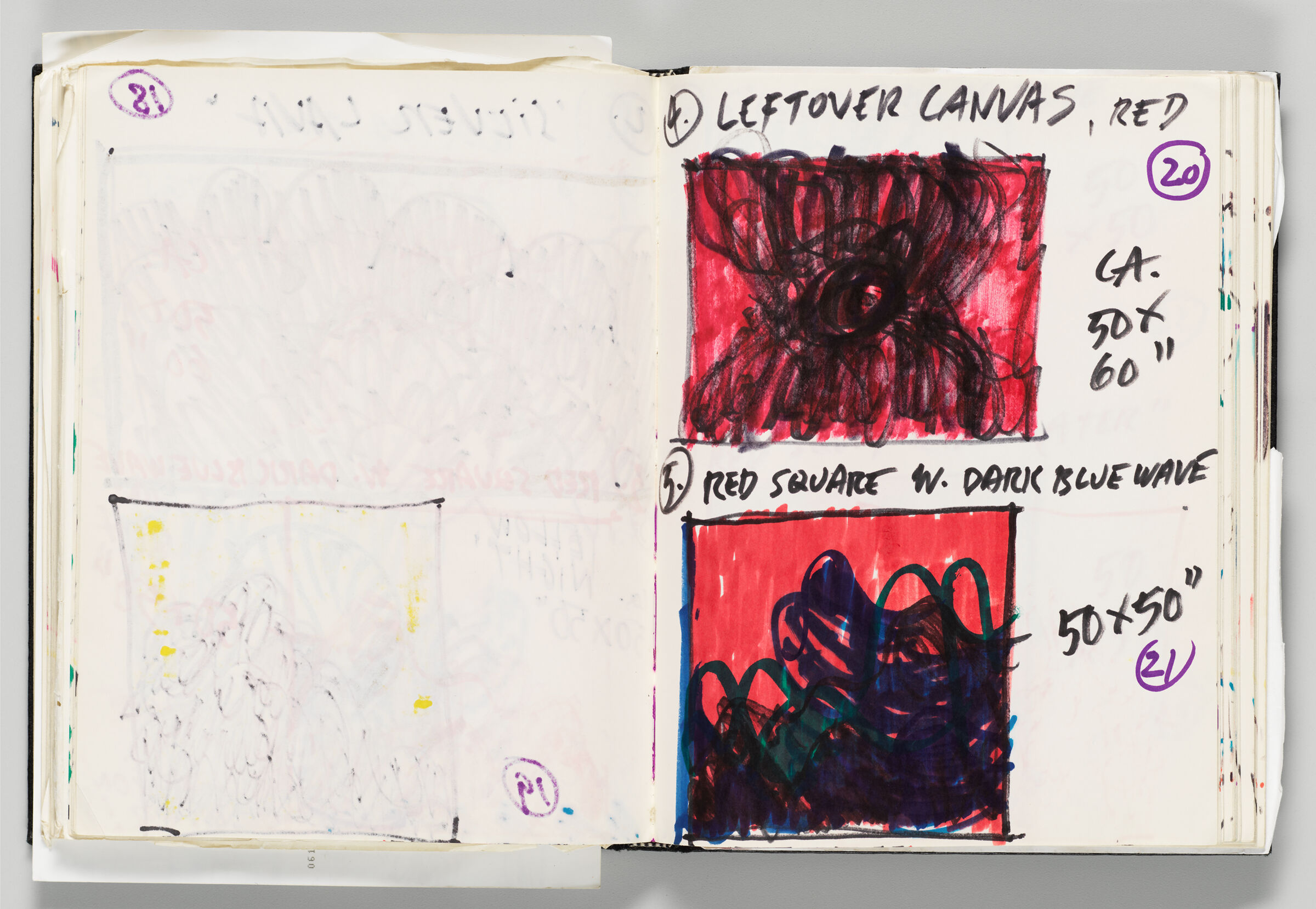 Untitled (Bleed-Through Of Previous Page And Color Transfer, Left Page); Untitled (Sketches And Notes On Paintings, Right Page)