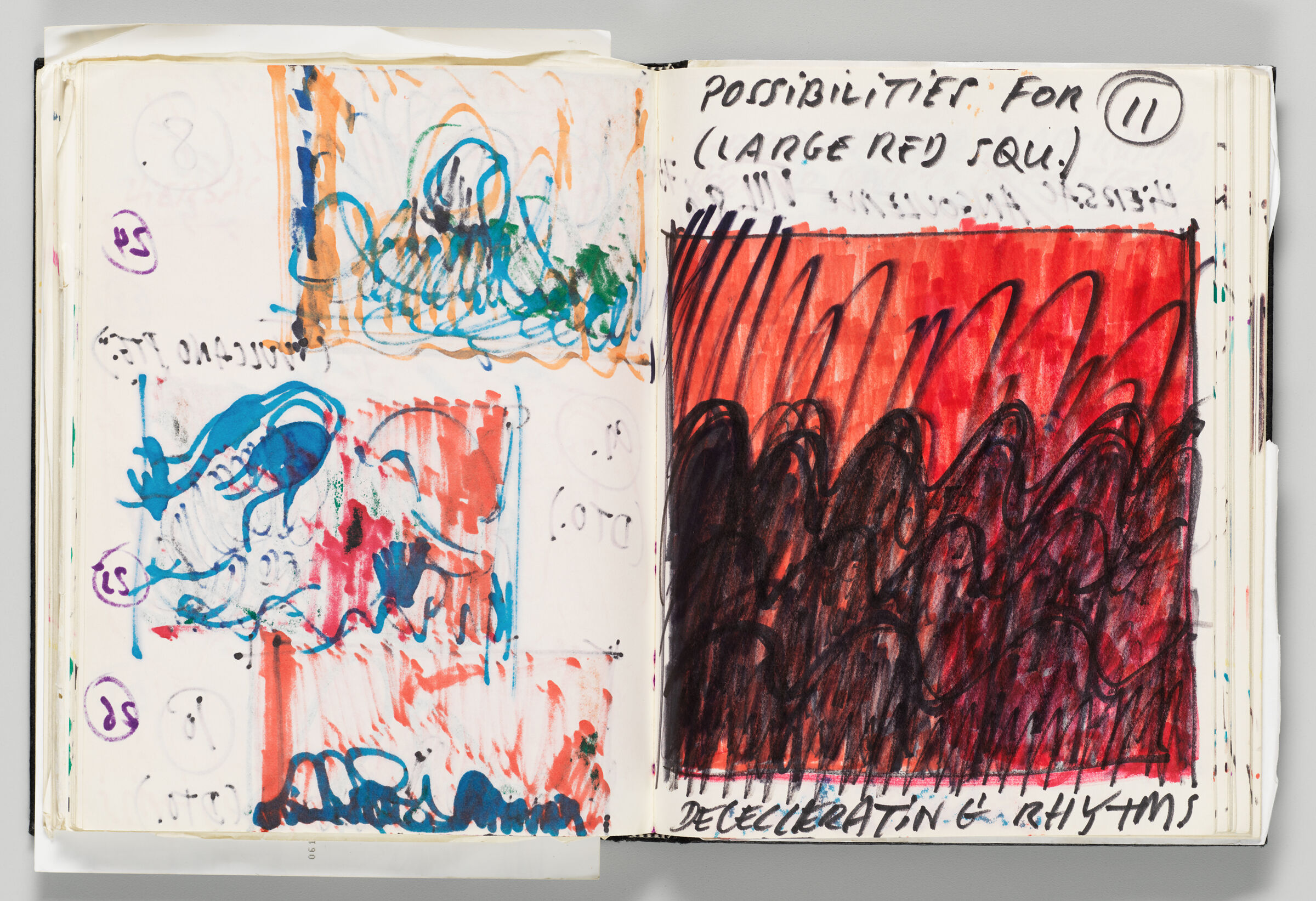 Untitled (Bleed-Through Of Previous Page And Color Transfer, Left Page); Untitled (Sketch And Note On Painting, Right Page)