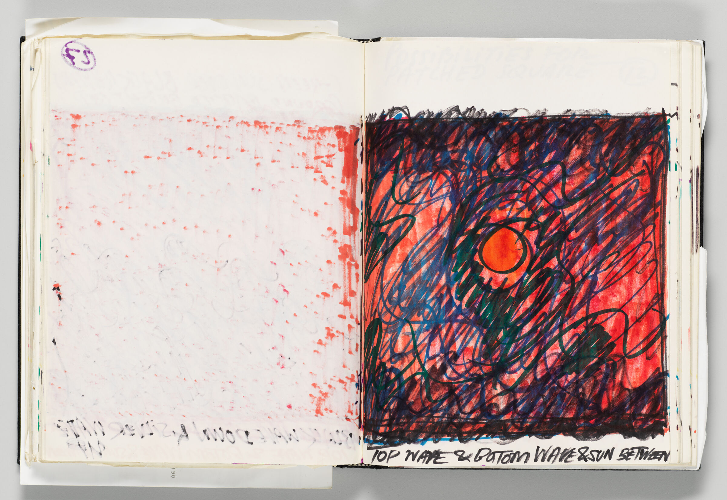 Untitled (Bleed-Through Of Previous Page And Color Transfer, Left Page); Untitled (Sketch And Note On Painting, Right Page)