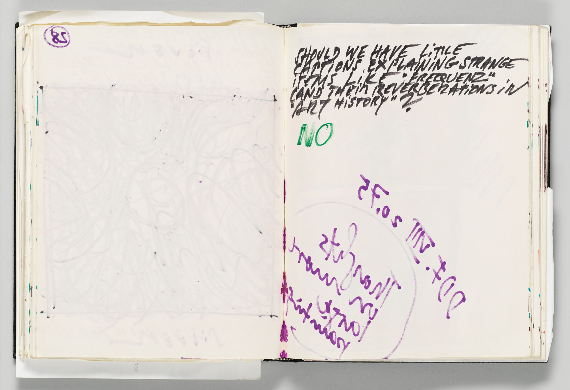 Untitled (Bleed-Through Of Previous Page And Color Transfer, Left Page); Untitled (Notes And Bleed-Through Of Following Page, Right Page)