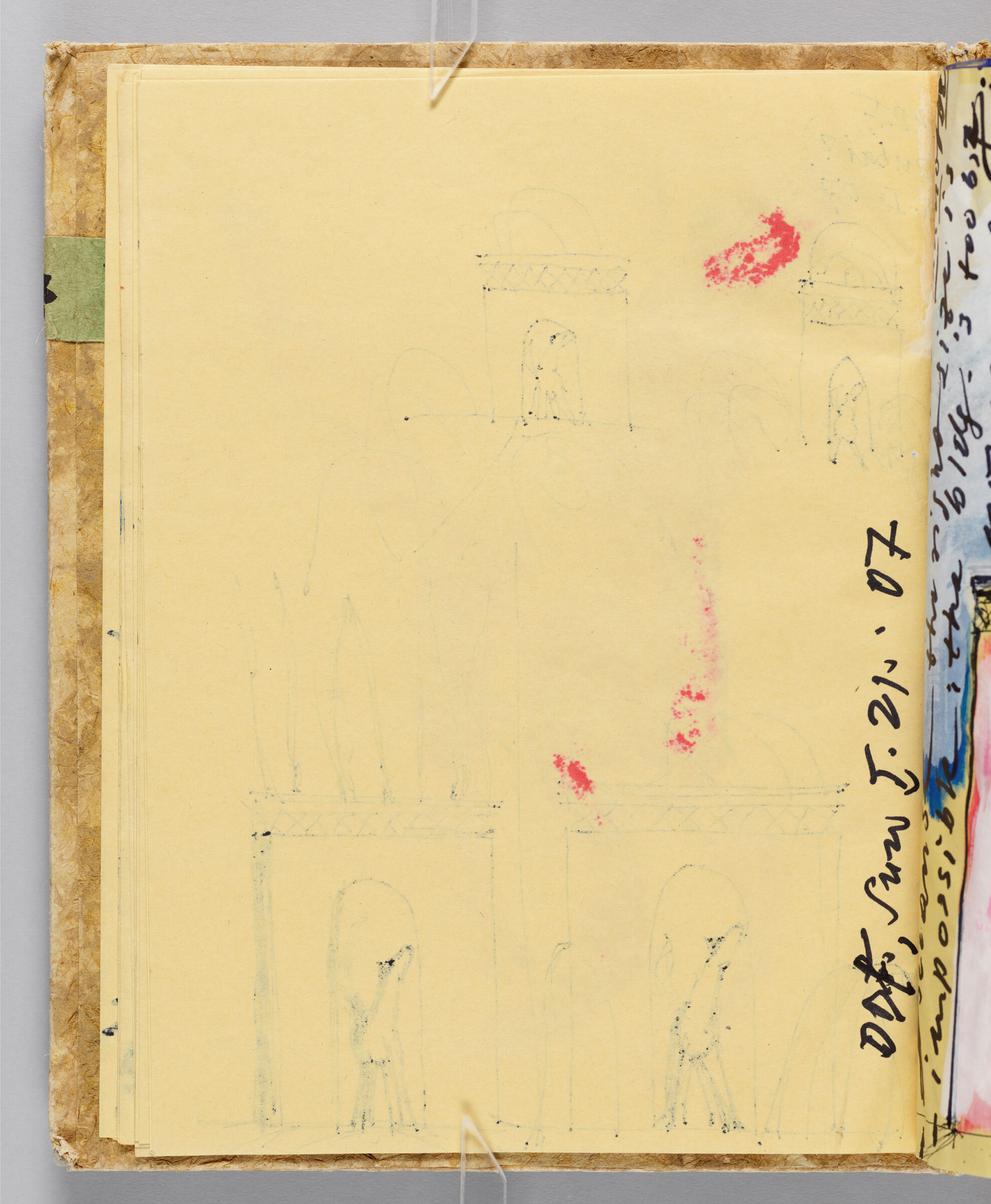 Untitled (Bleed-Through Of Previous Page With Text, Left Page); Untitled (Horse Under Arch, Right Page)