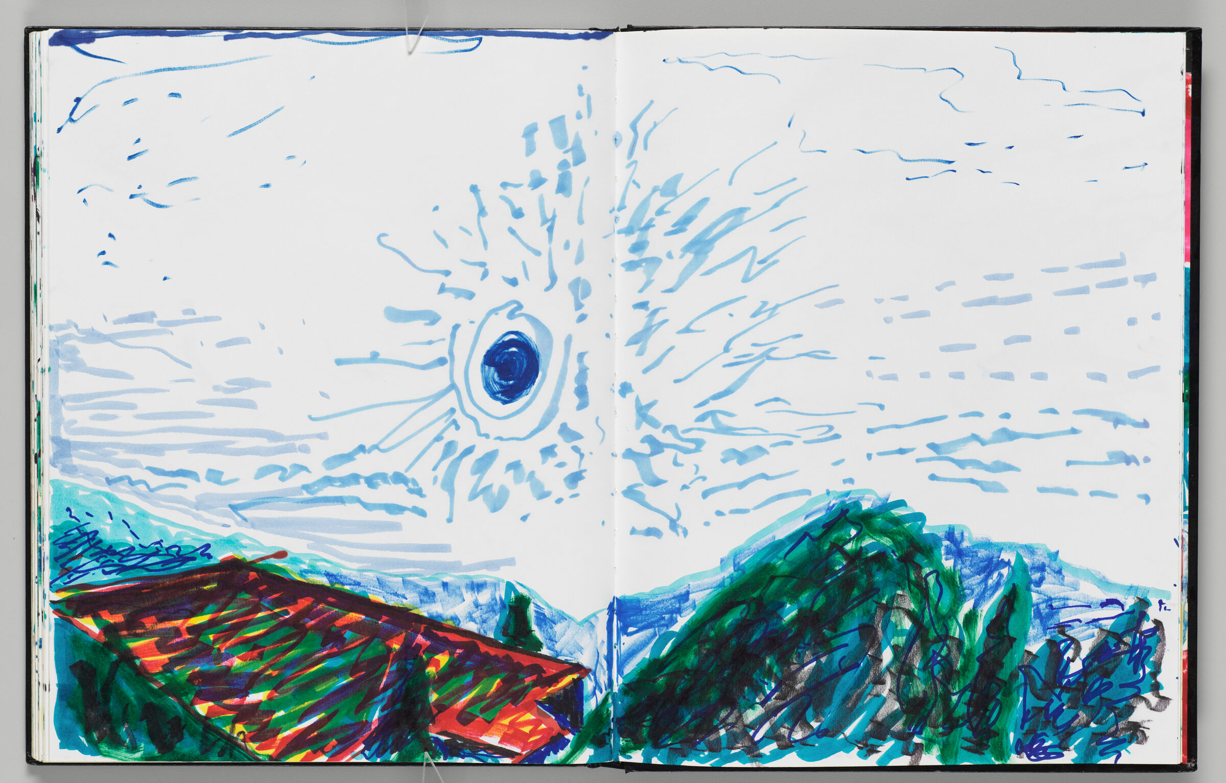 Untitled (Sun Burst Over Landscape, Two-Page Spread)