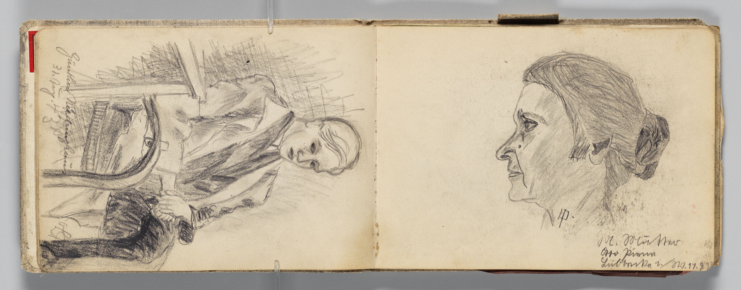 Untitled (Portrait Of Seated Young Man [Günther], Left Page); Untitled (Profile Portrait Of Artist's Mother, Right Page)