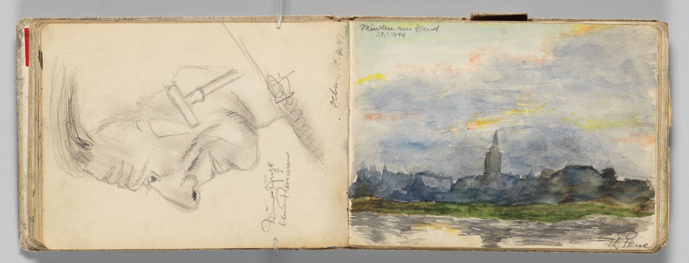 Untitled (Man [Hugo] Shaving, Left Page); Untitled (Minden Landscape In The Evening, Right Page)