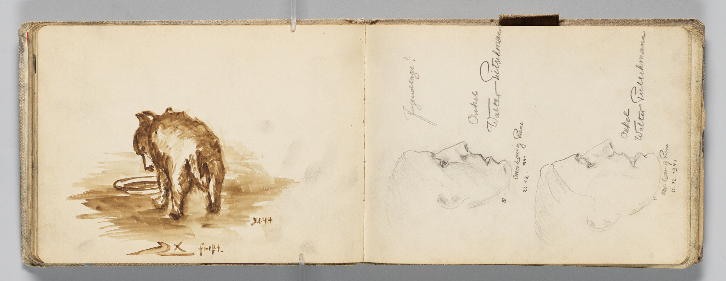 Untitled (Animal Eating, Left Page); Untitled (Sketches Of Artist's Uncle [Walter Pietschmann], Right Page)