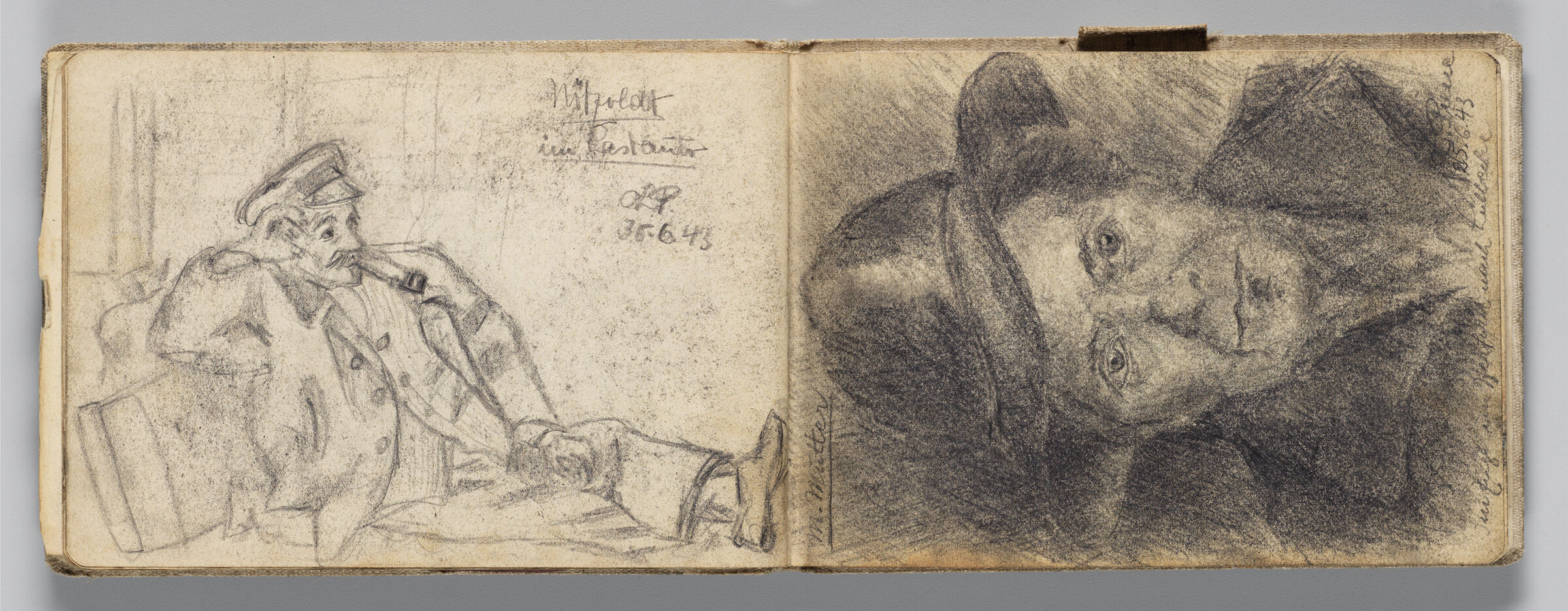 Untitled (Portrait Of Artist's Mother, Left Page); Untitled (Sailor Smoking Pipe, Right Page)