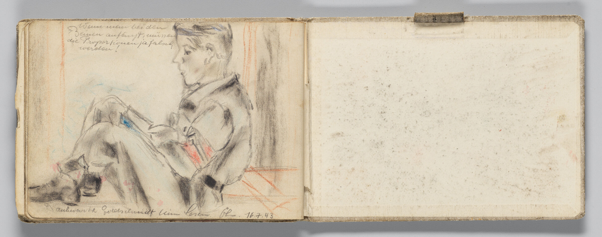 Untitled (Uniformed Hitler Youth Reading, Left Page); Untitled (Back Endpaper With Graphite Traces, Right Page)