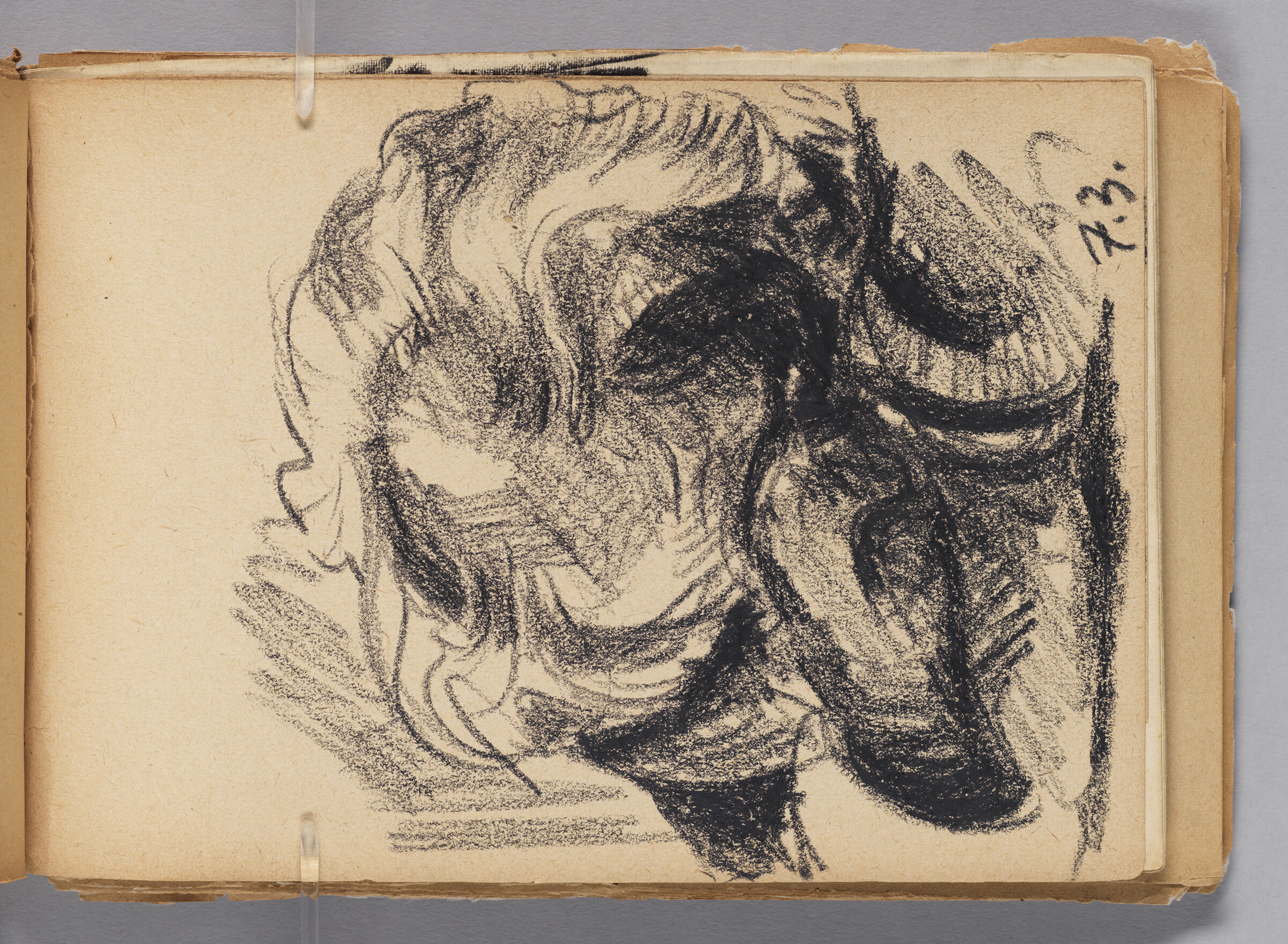 Untitled (Charcoal Transfer, Left Page); Untitled (Sleeping Figure With Head Resting On Hands, Right Page)