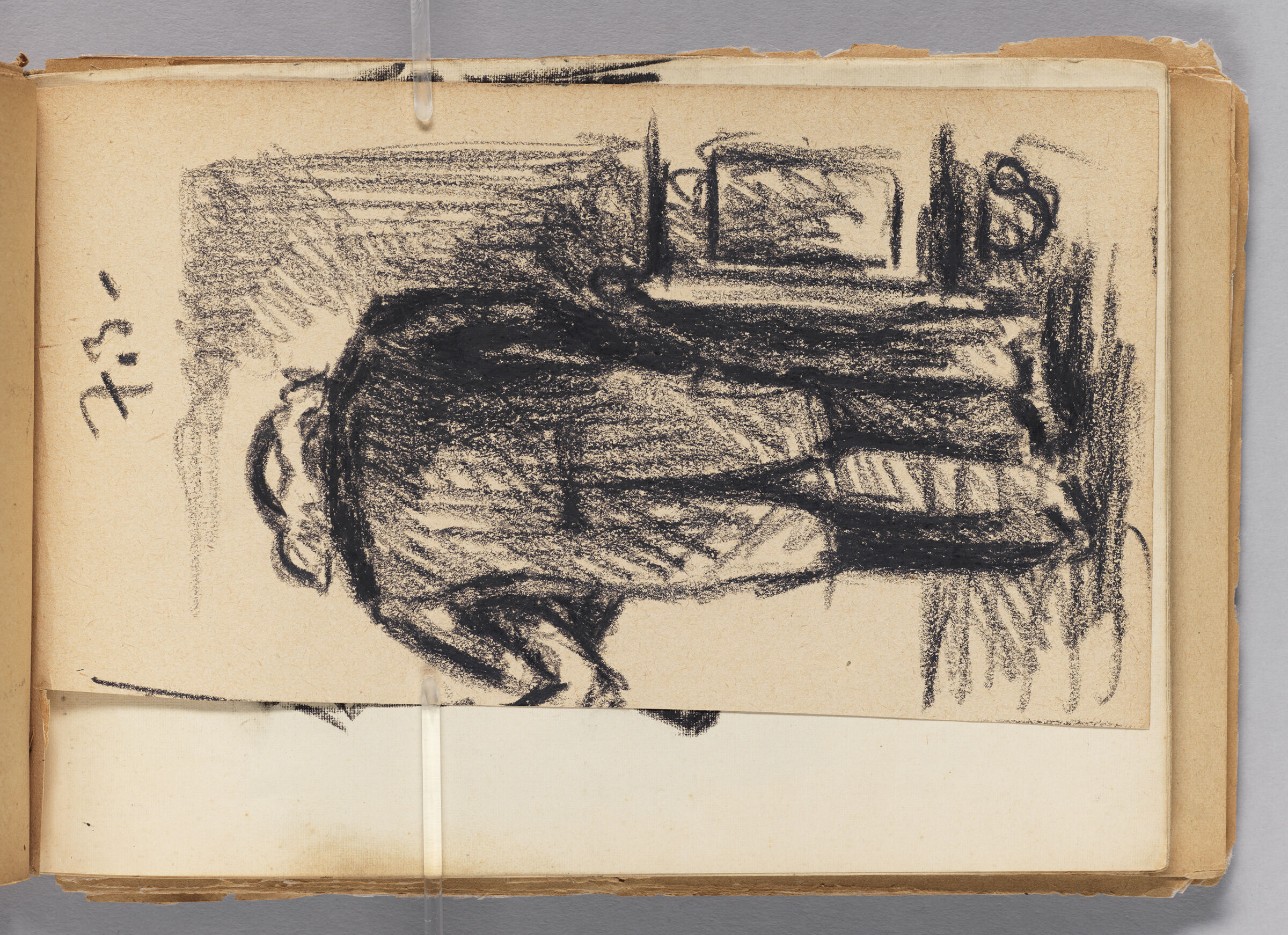 Untitled (Charcoal Transfer, Left Page); Untitled (Standing Figure In Domestic Space, Right Page)