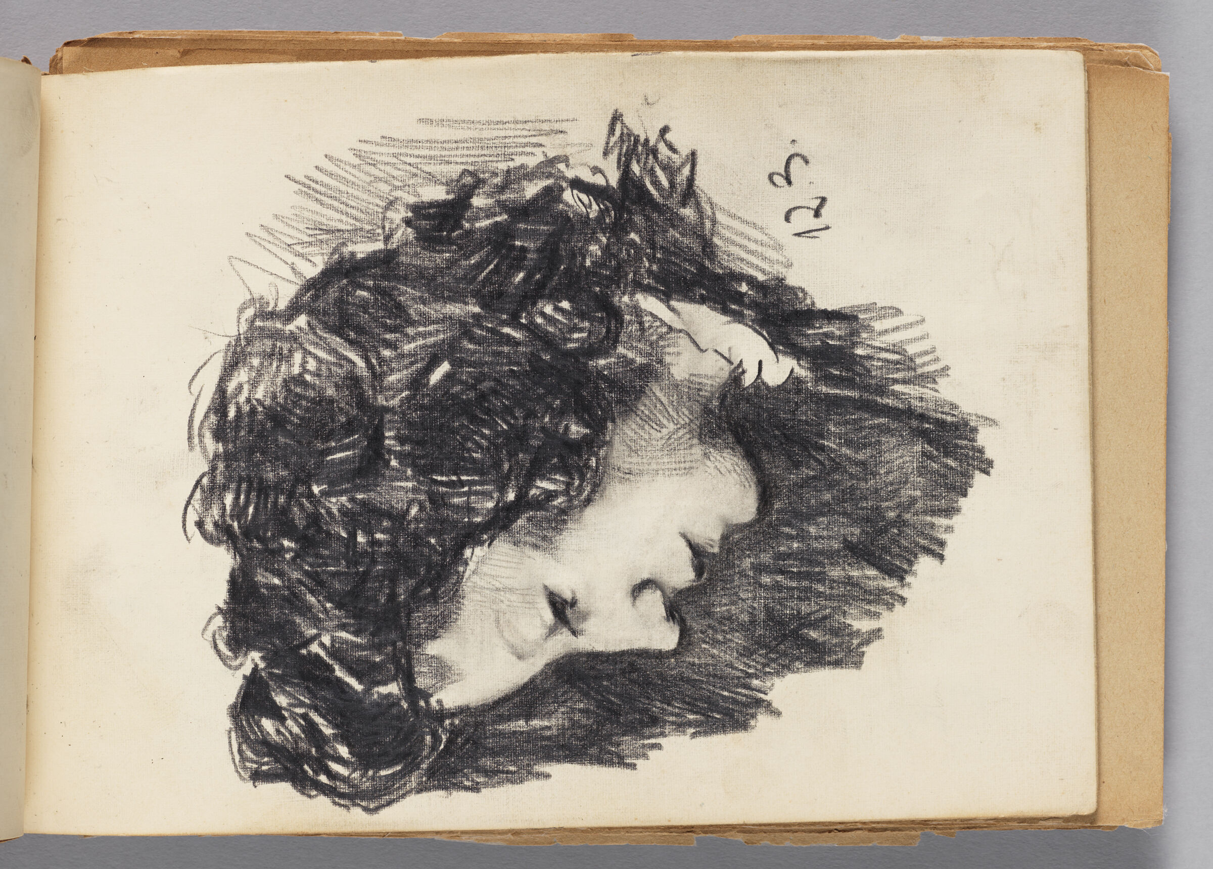 Untitled (Charcoal Transfer, Left Page); Untitled (Profile Portrait Of Female Figure, Right Page)