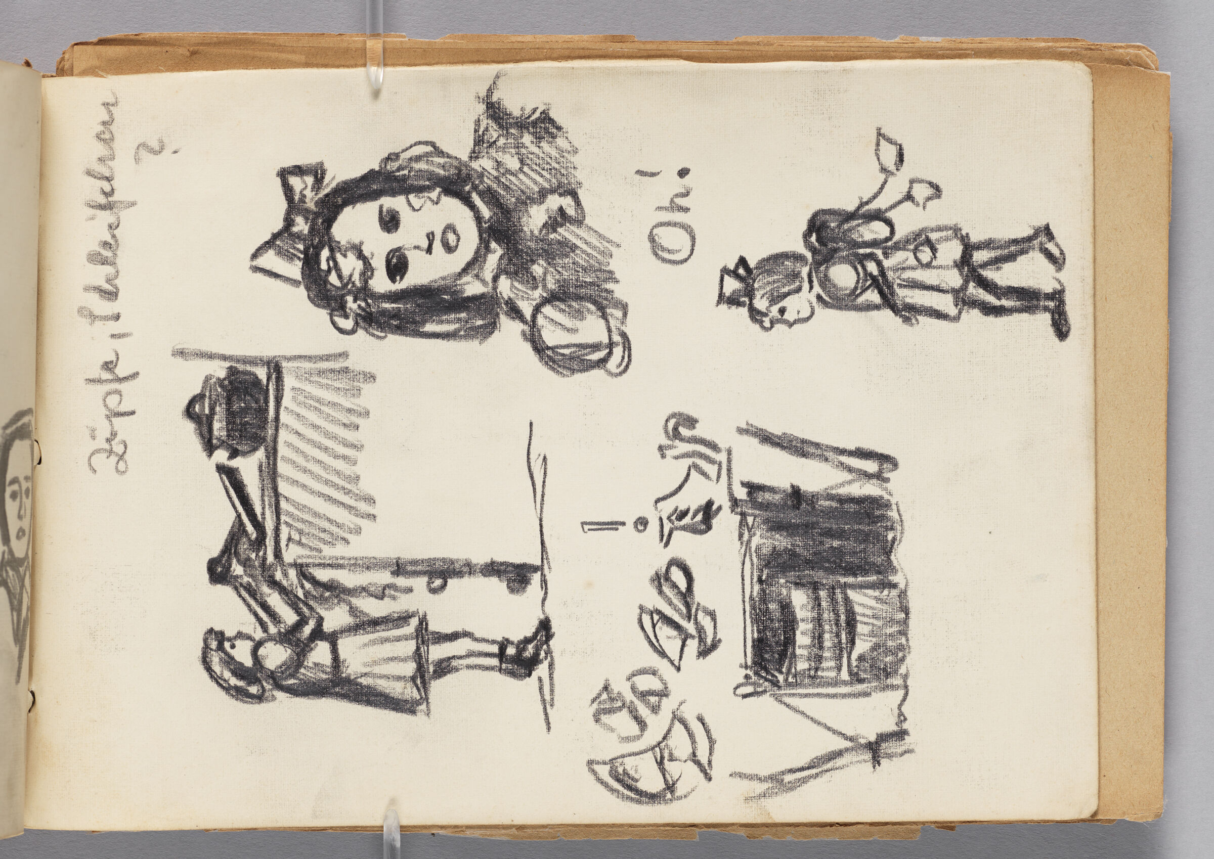 Untitled (Sketches Of School Scenes, Left Page); Untitled (Sketches Of Girl, Right Page)