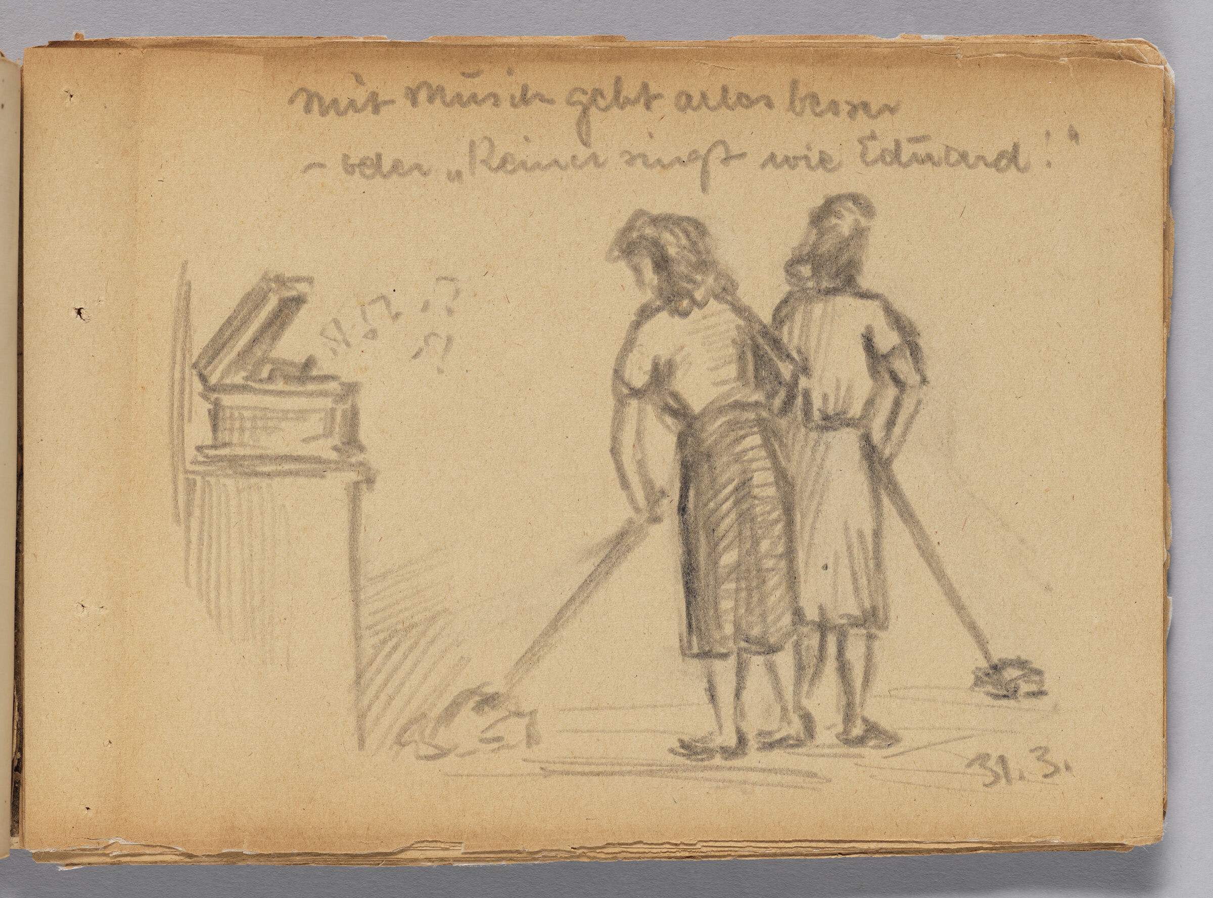 Untitled (Note, Left Page); Untitled (Female Figures Cleaning While Listening To Music, Right Page)