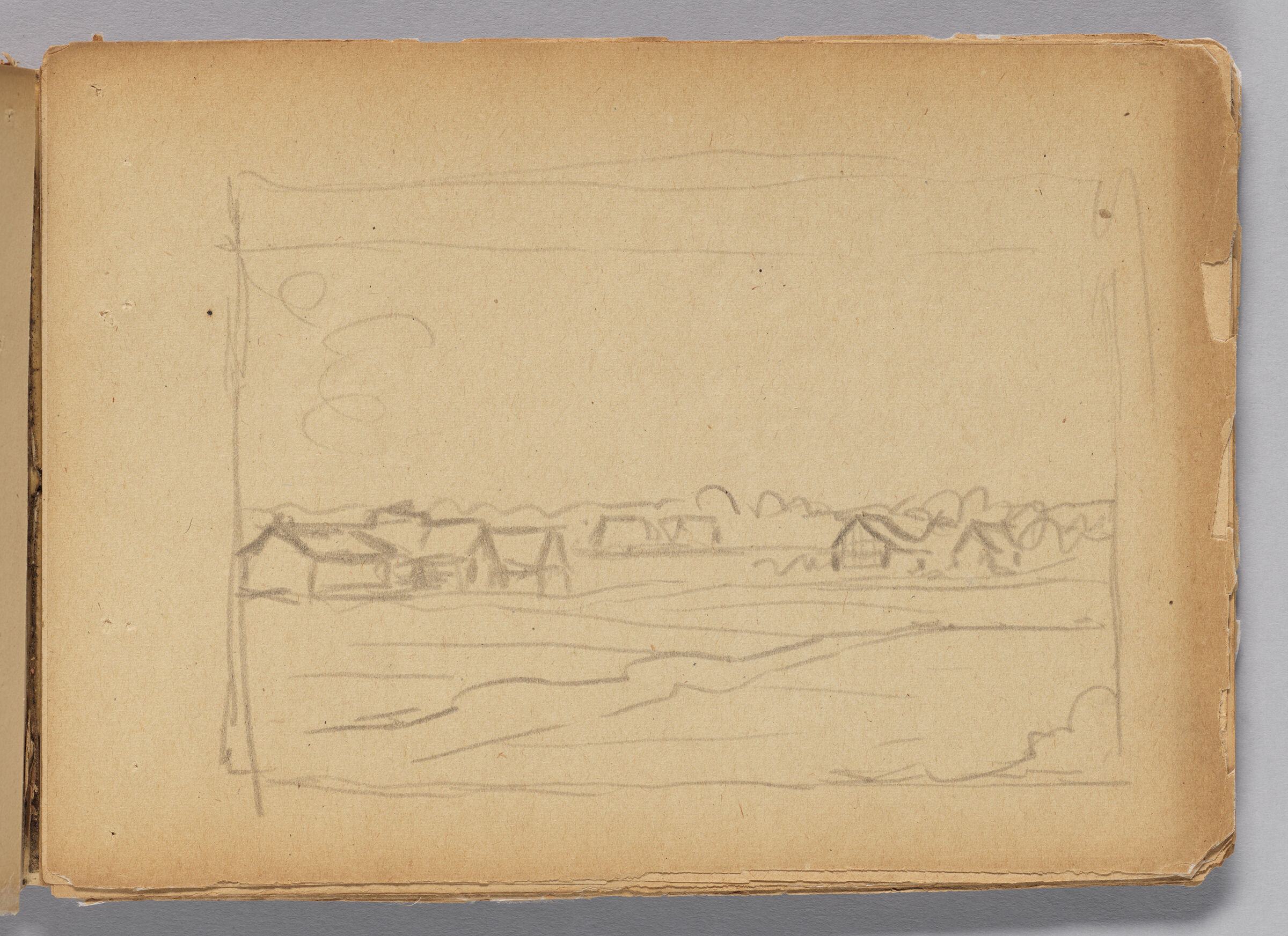 Untitled (Blank With Stray Marks, Left Page); Untitled (Sketch Of Village, Right Page)