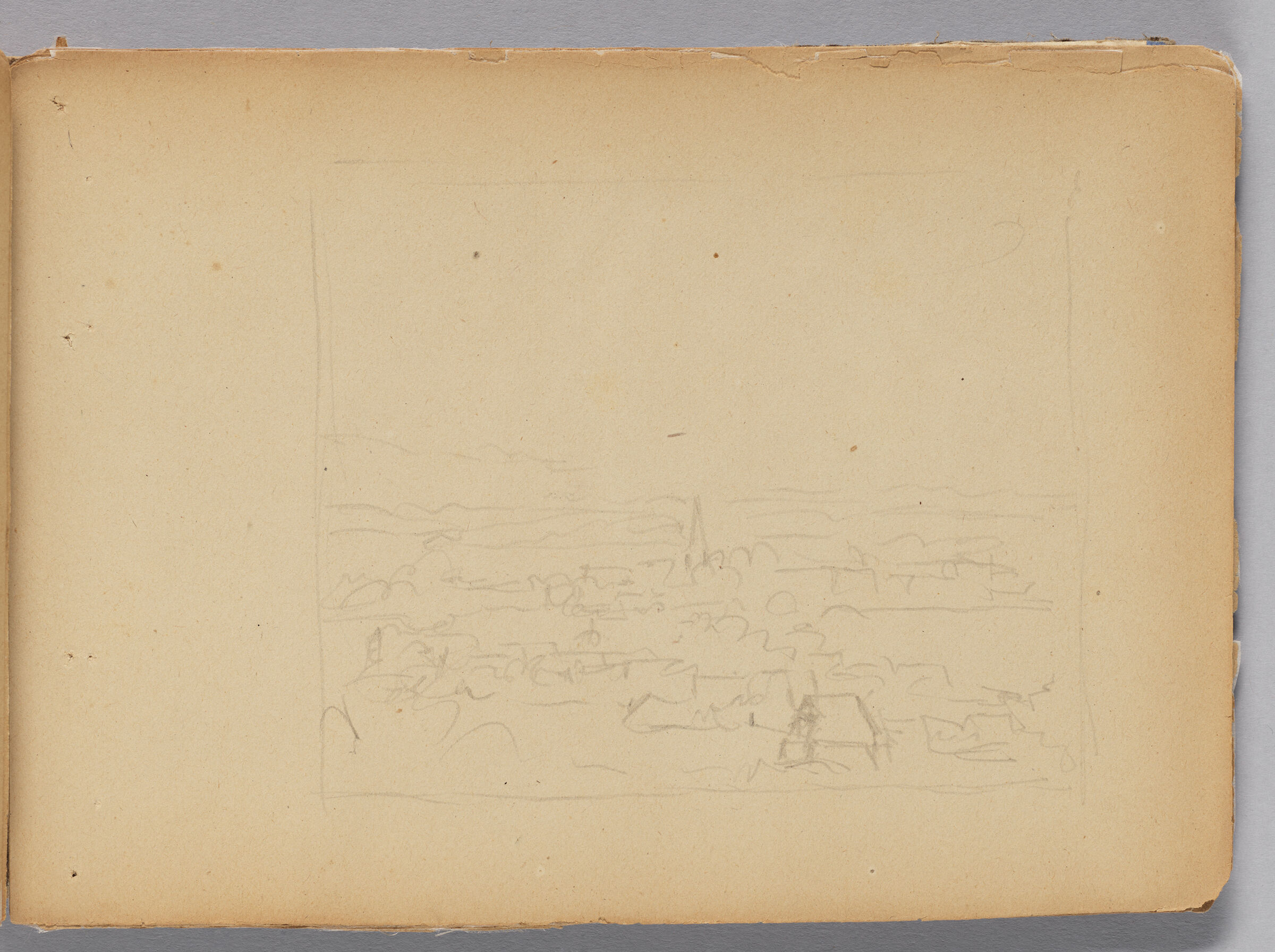 Untitled (Blank With Stray Marks, Left Page); Untitled (Landscape With Village, Right Page)