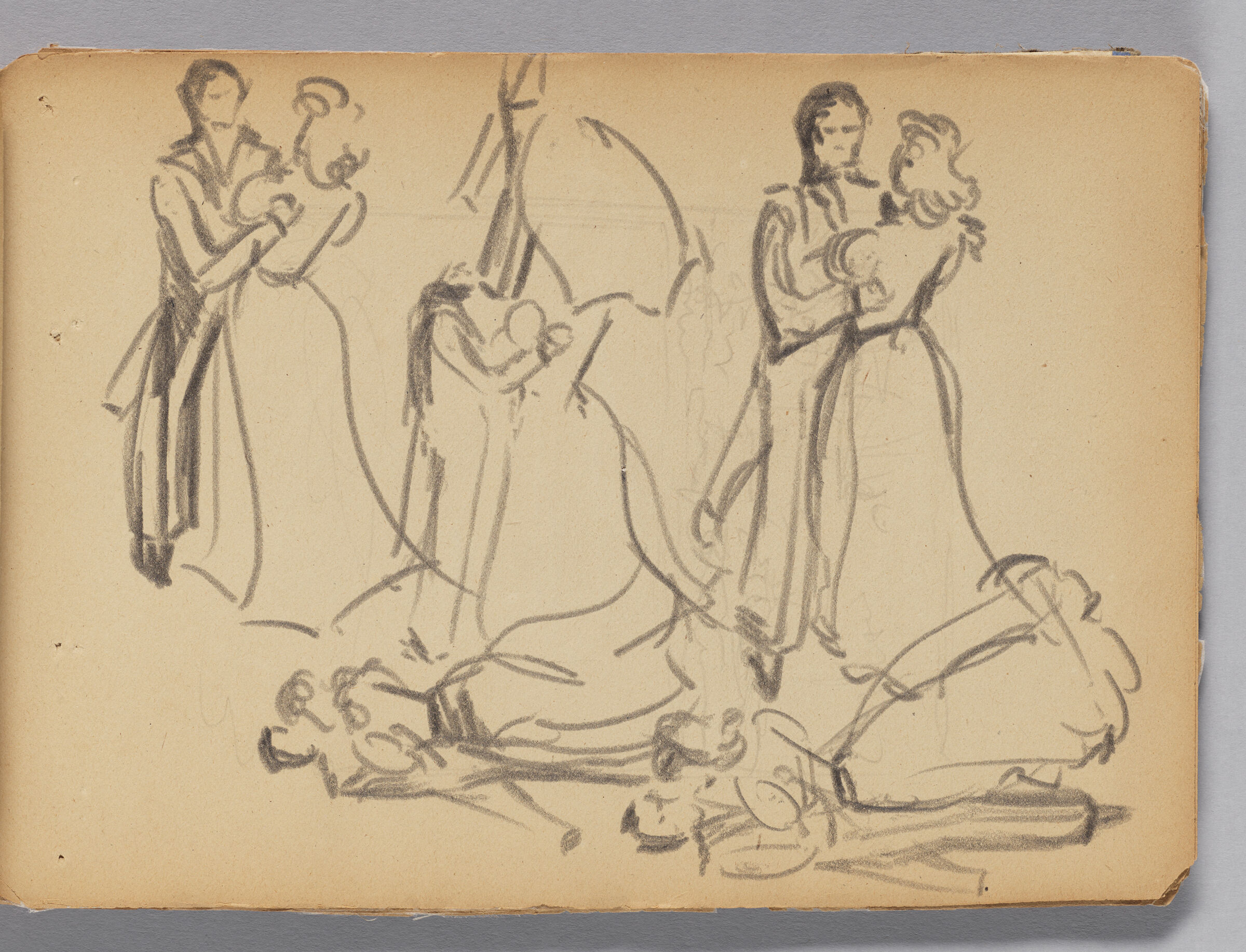 Untitled (Blank With Stray Marks, Left Page); Untitled (Sketches Of Male And Female Couple Dancing, Right Page)