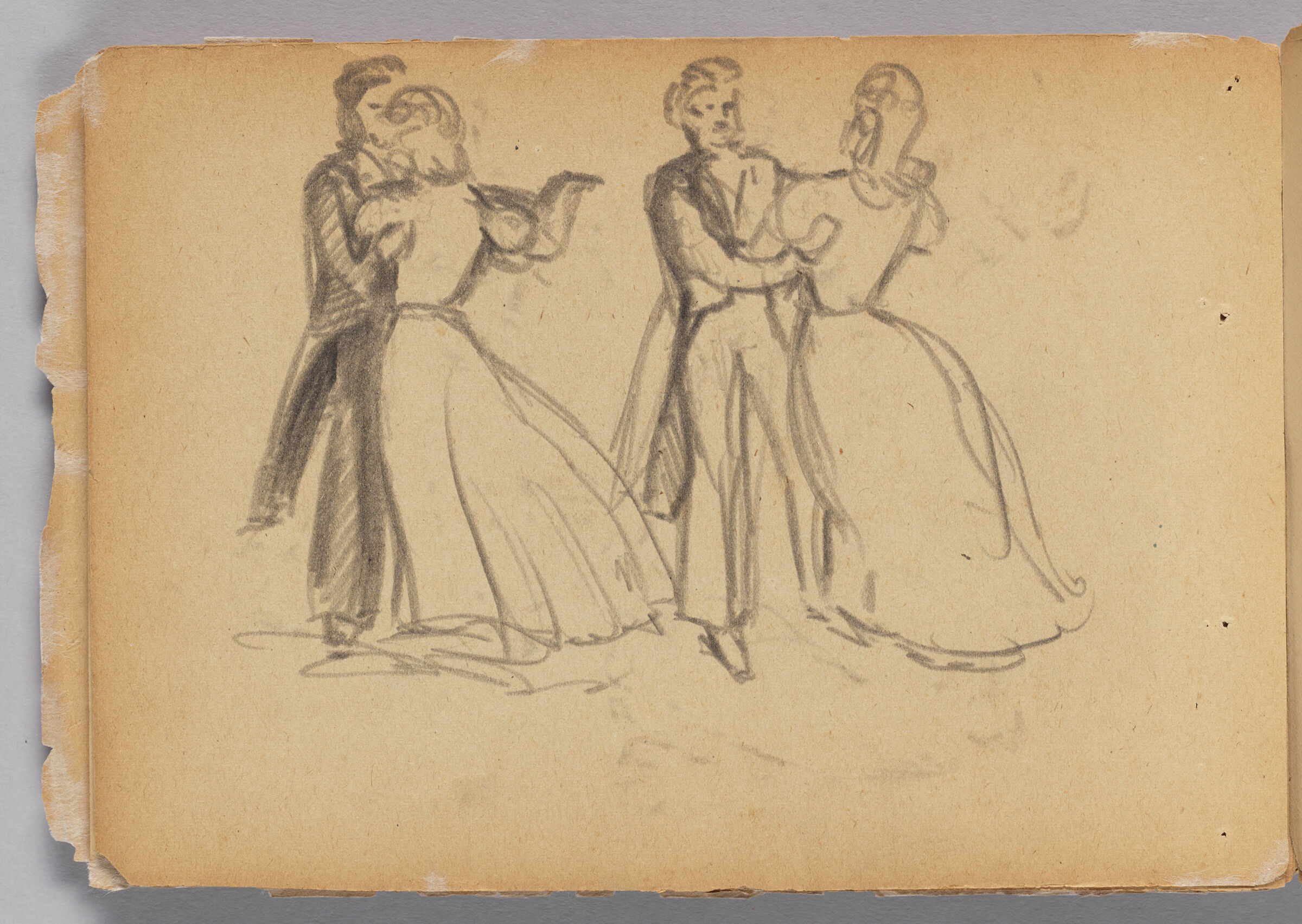 Untitled (Sketches Of Male And Female Couple Dancing, Left Page); Untitled (Landscape With Village, Right Page)