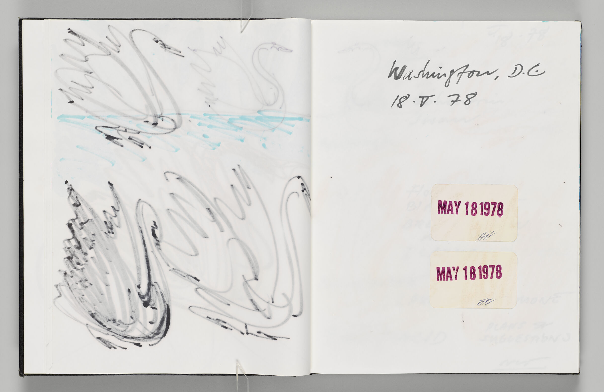 Untitled (Bleed-Through Of Previous Page, Left Page); Untitled (Notes And Stickers, Right Page)