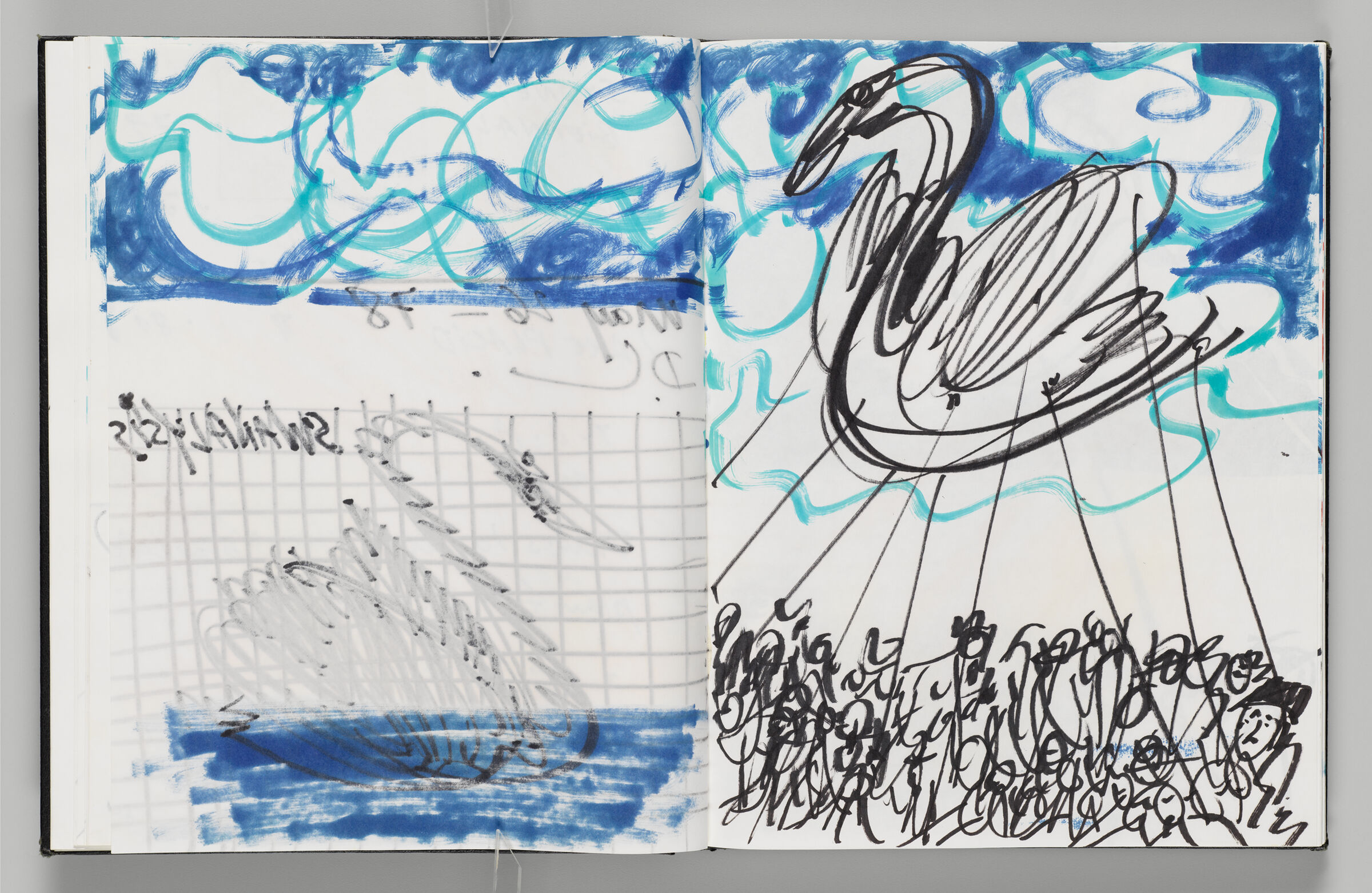 Untitled (Bleed-Through Of Previous Page And Swan Inflatable With Crowd, Two-Page Spread)