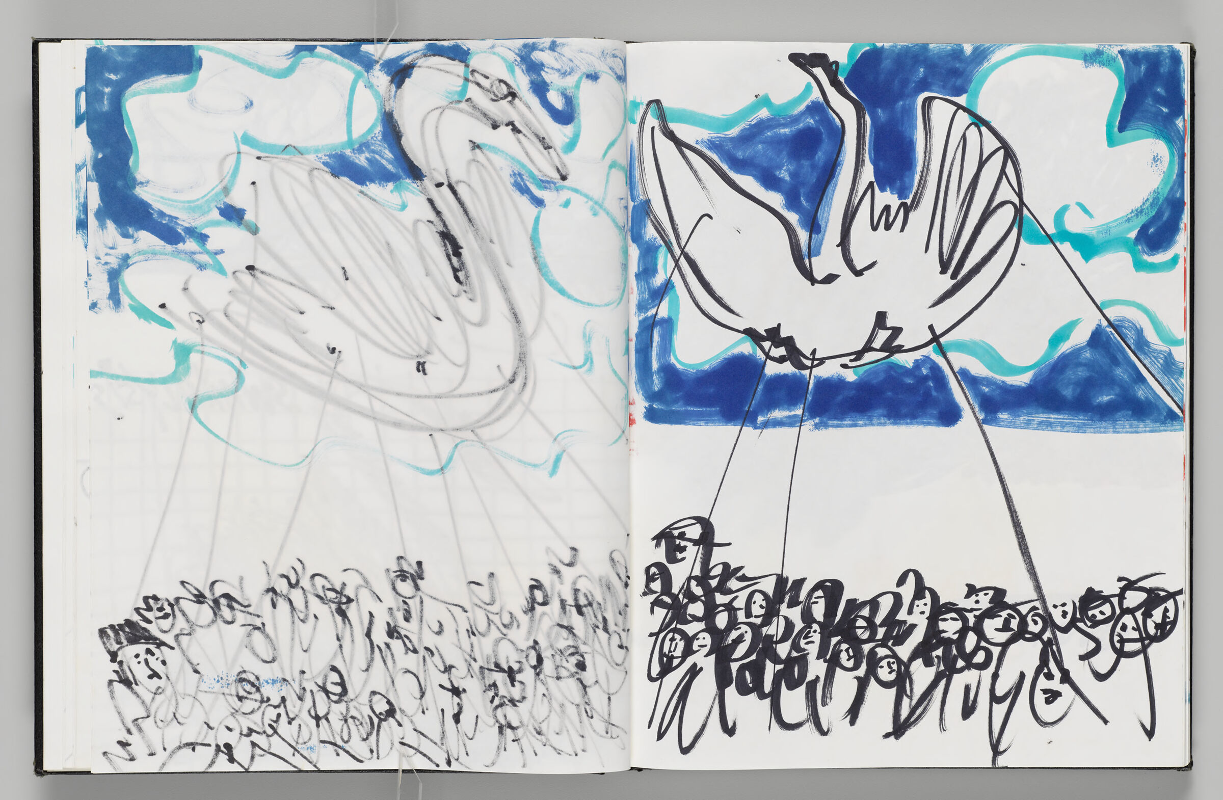 Untitled (Bleed-Through Of Previous Page, Left Page); Untitled (Swan Inflatable With Crowd, Right Page)