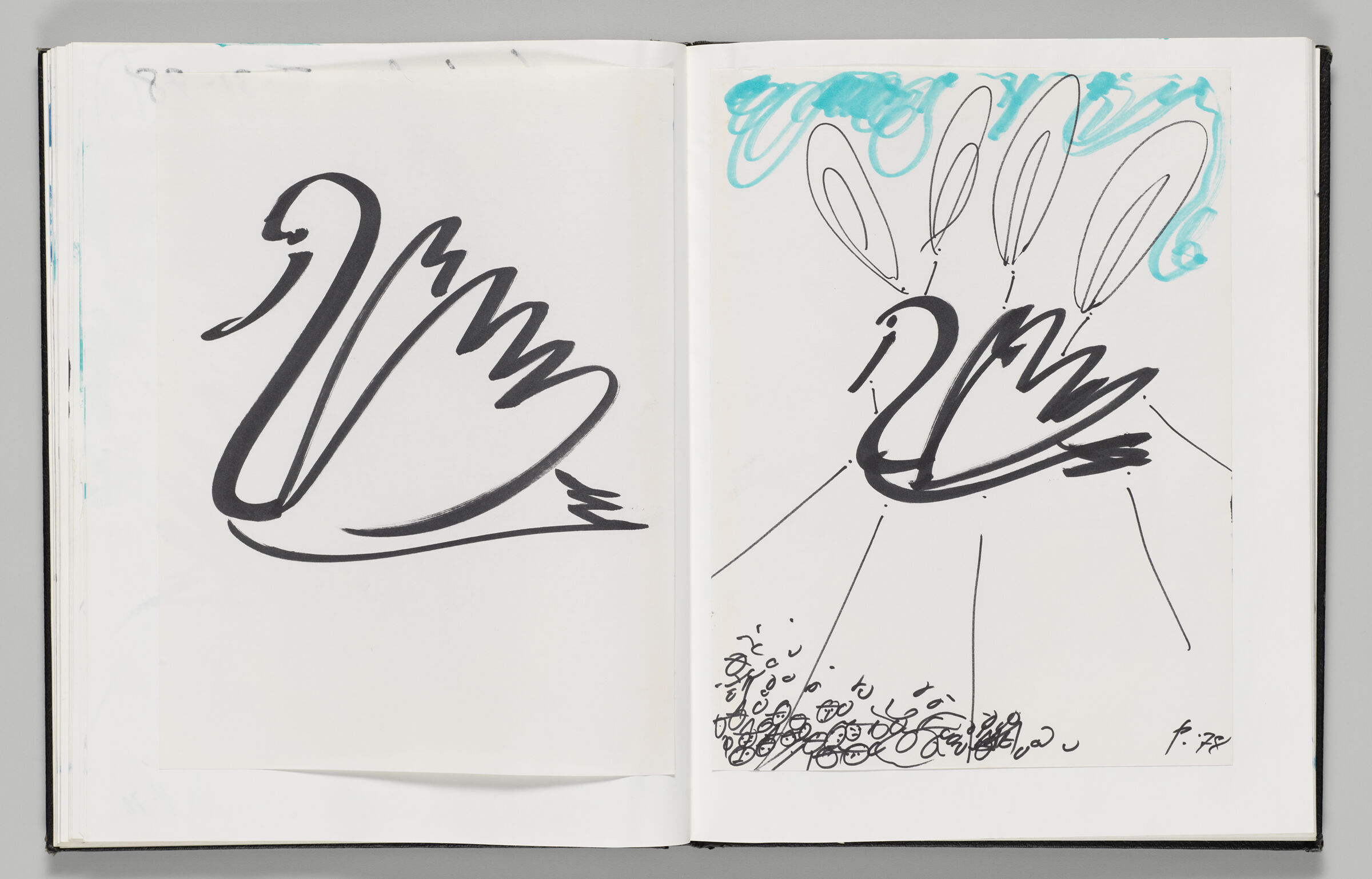 Untitled (Adhered Sketch Of Swan Inflatable, Left Page); Untitled (Adhered Sketch Of Swan Inflatable With Crowd, Right Page)