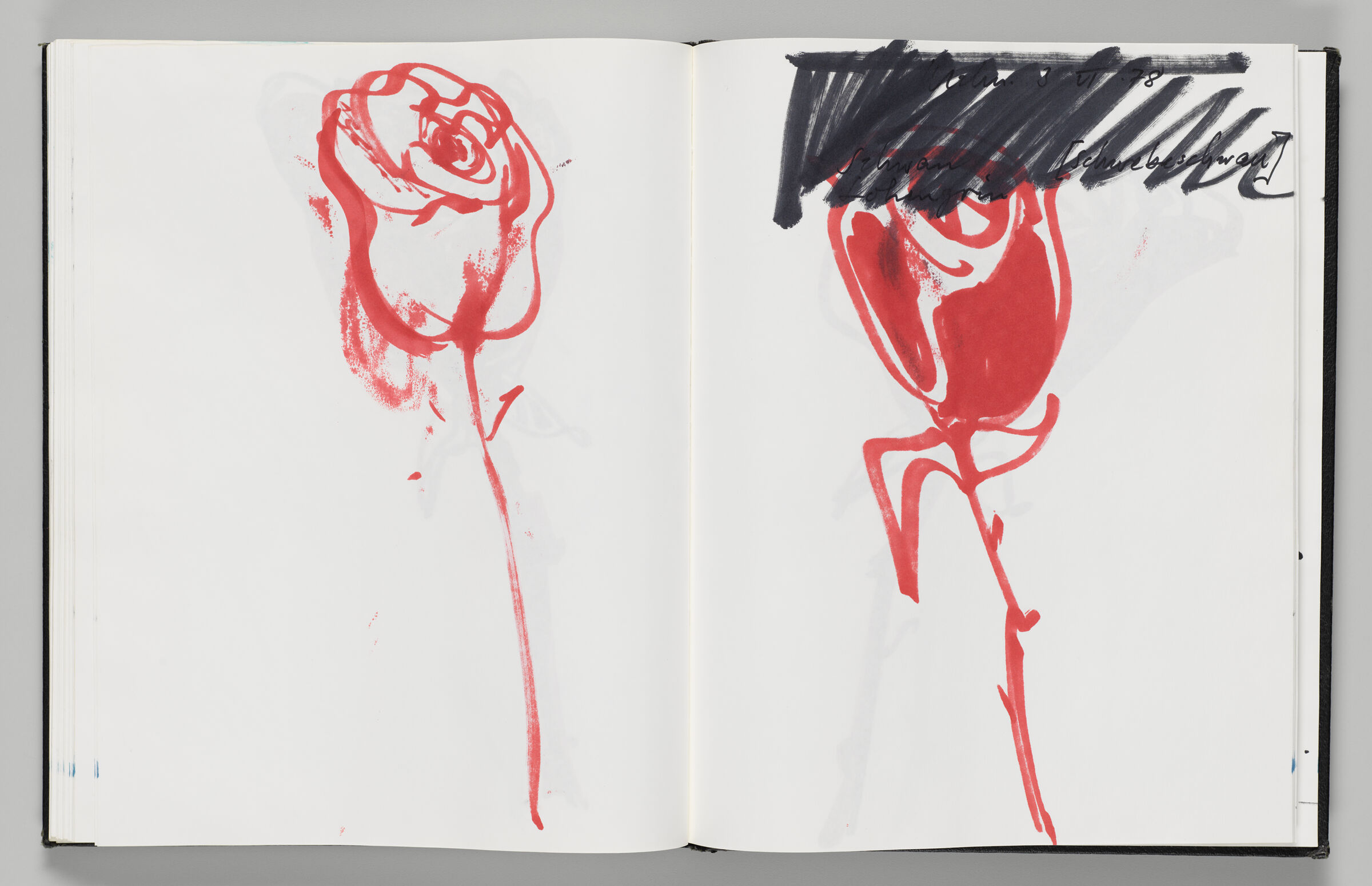 Untitled (Bleed-Through Of Previous Page And Red Rose With Color Transfer, Left Page); Untitled (Notes And Red Rose, Right Page)