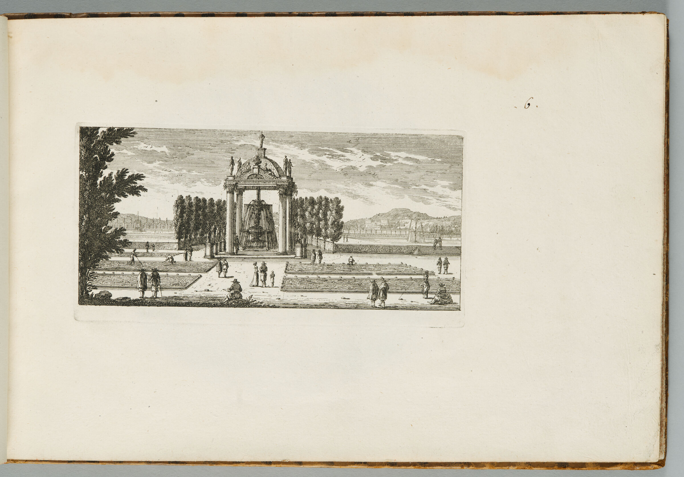 Landscape With A Large Fountain Under A Pergola