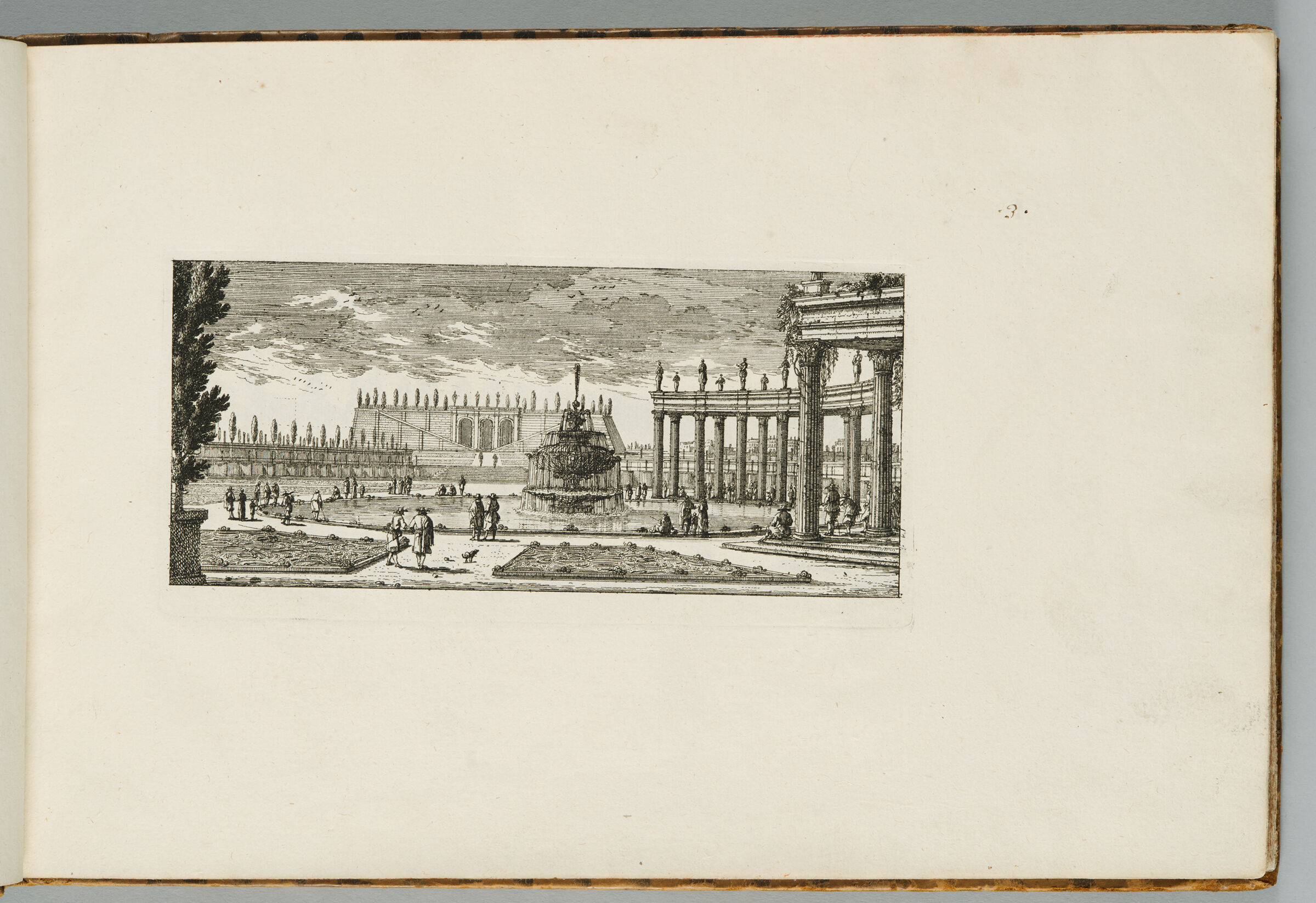 Landscape With Fountains, A Large Fountain And A Semi-Circular Colonnade