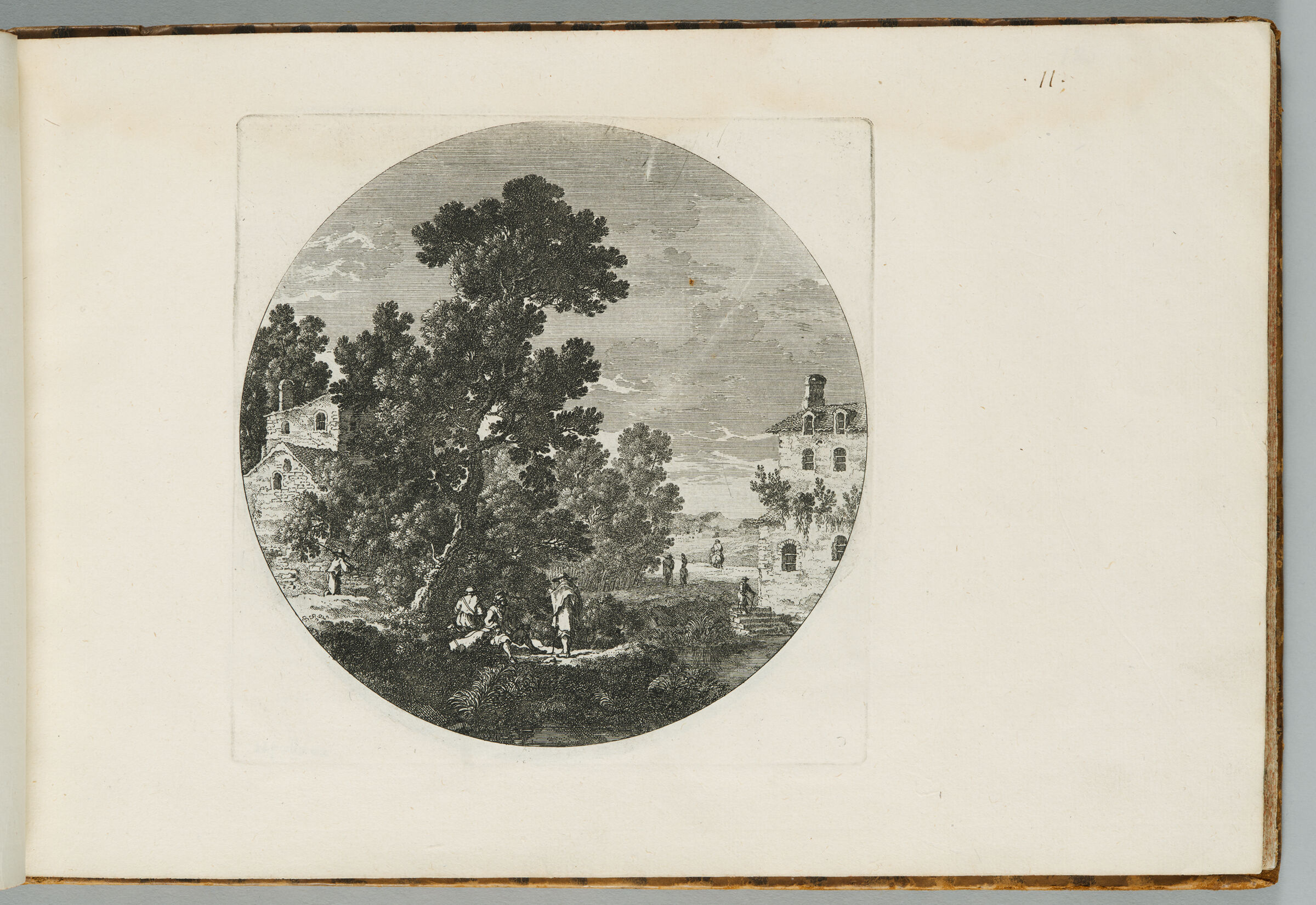 Landscape With Three Travellers Resting Beneath A Large Tree, Houses To The Left And Right