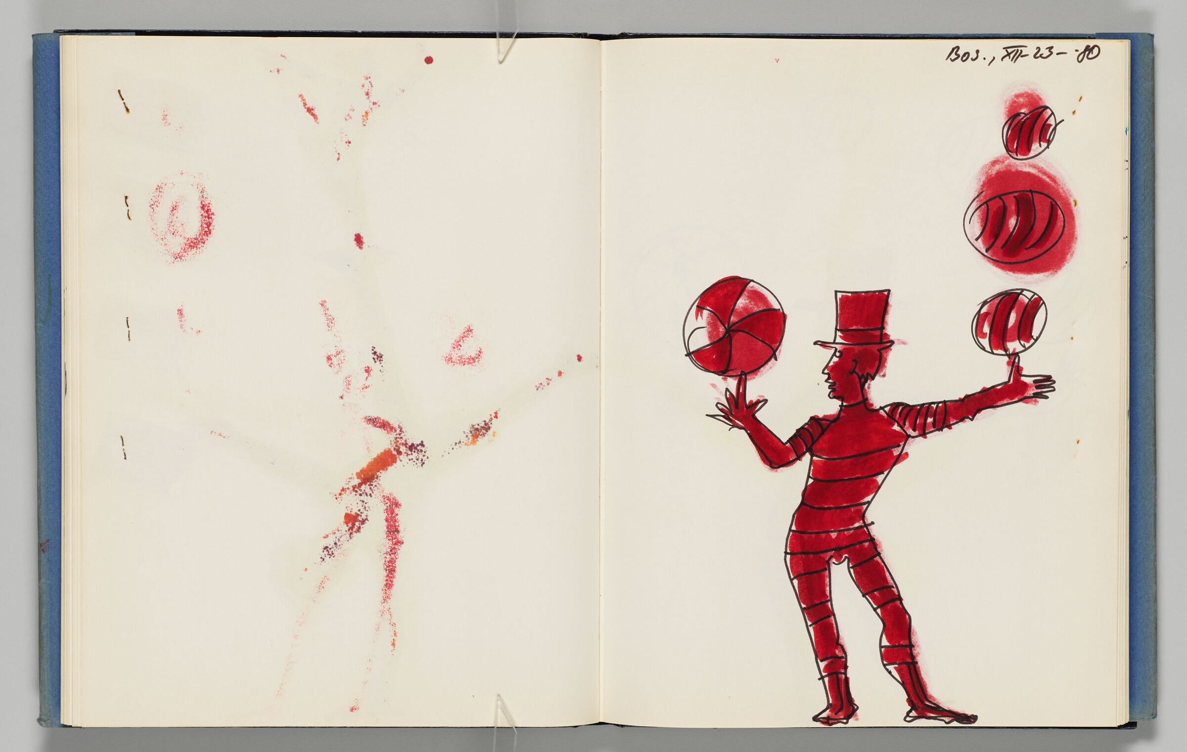 Untitled (Color Transfer, Left Page); Untitled (Juggler Atop Bleed-Through Of Adjacent Page, Right Page)