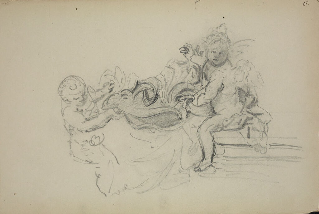 Sketch Of Cherubs, After A Sculpture