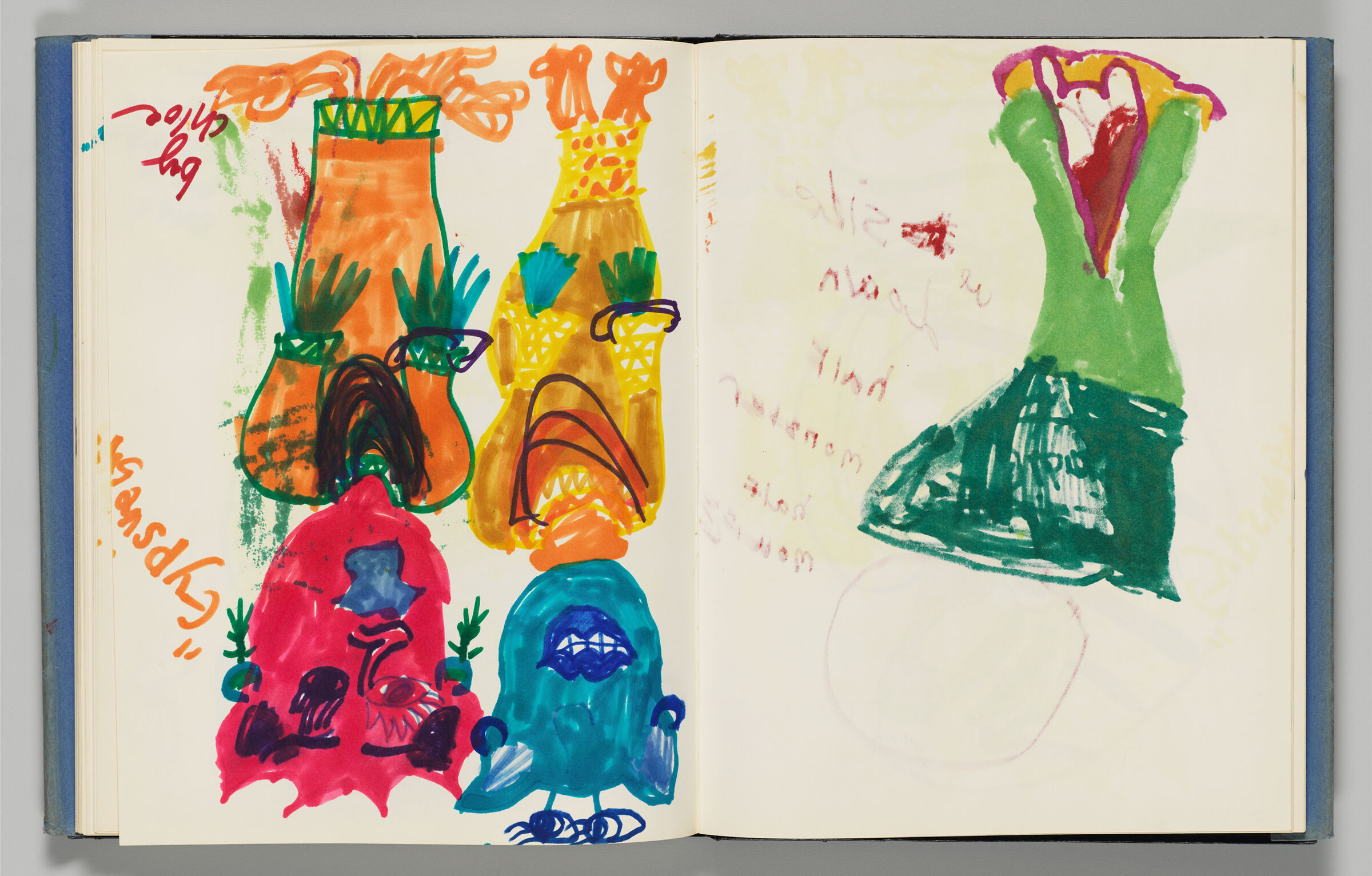 Untitled (Chloe's Drawing With Color Transfer, Left Page); Untitled (Bleed-Through Of Following Page And Color Transfer, Right Page)
