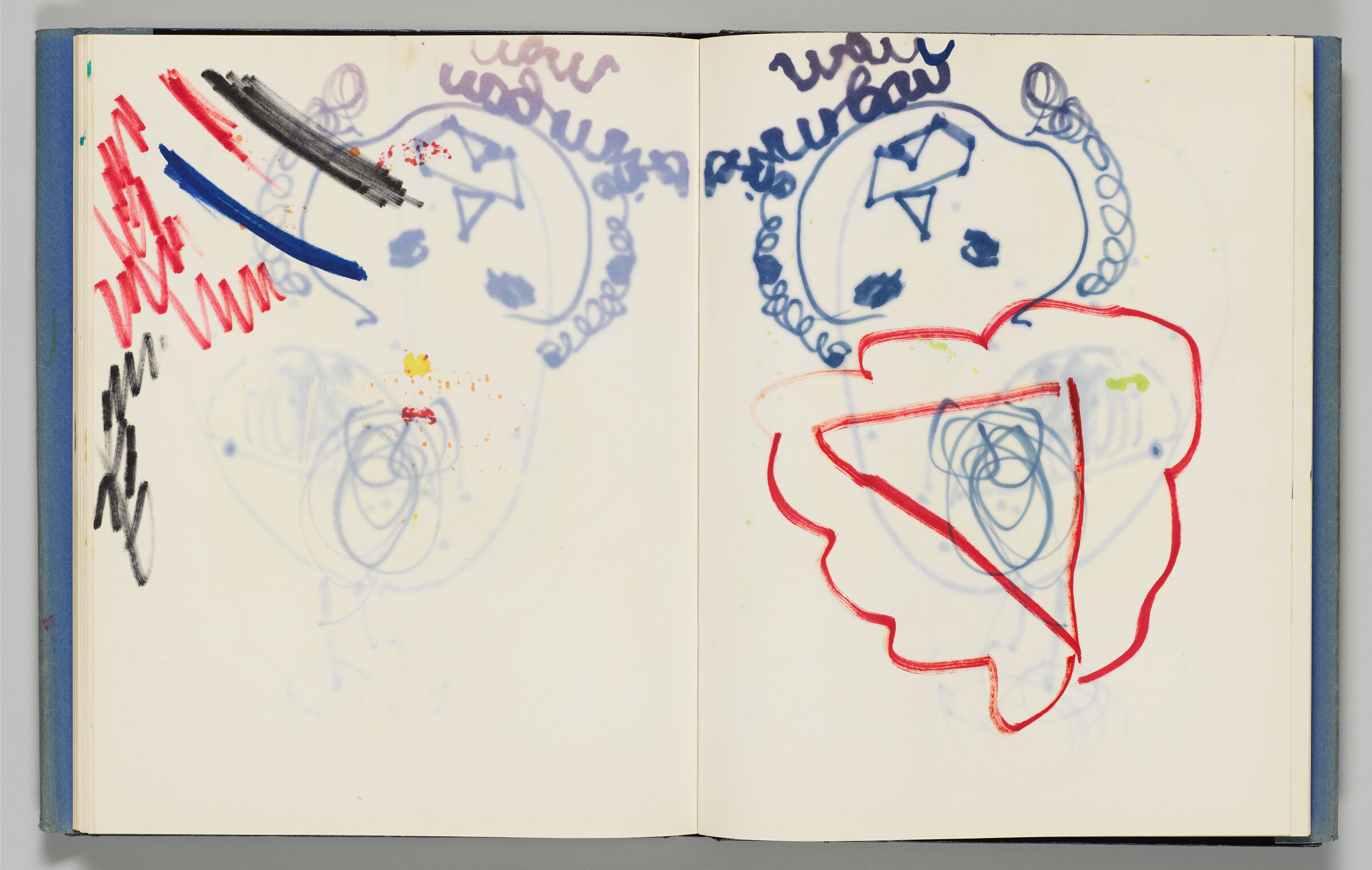 Untitled (Marker Test With Color Transfer, Left Page); Untitled (Child's Drawing With Bleed-Through Of Previous Page And Color Transfer, Right Page)