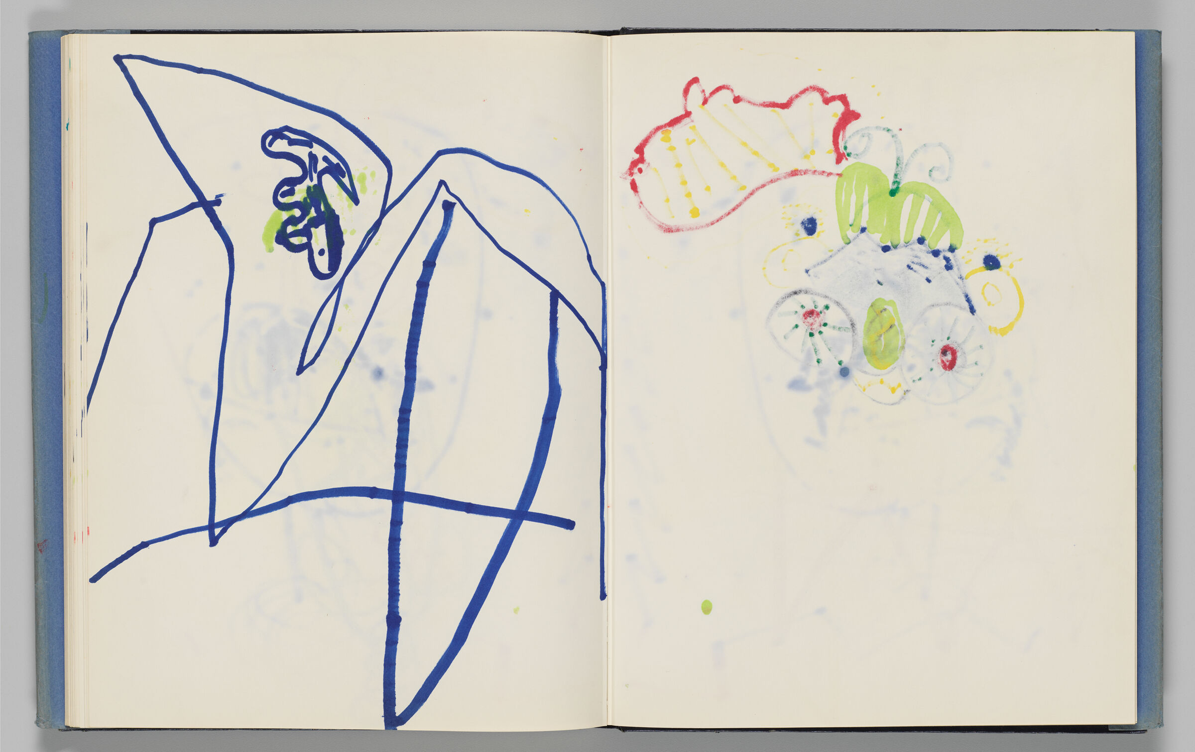 Untitled (Child's Drawing With Color Transfer, Left Page); Untitled (Bleed-Through Of Following Page And Color Transfer, Right Page)