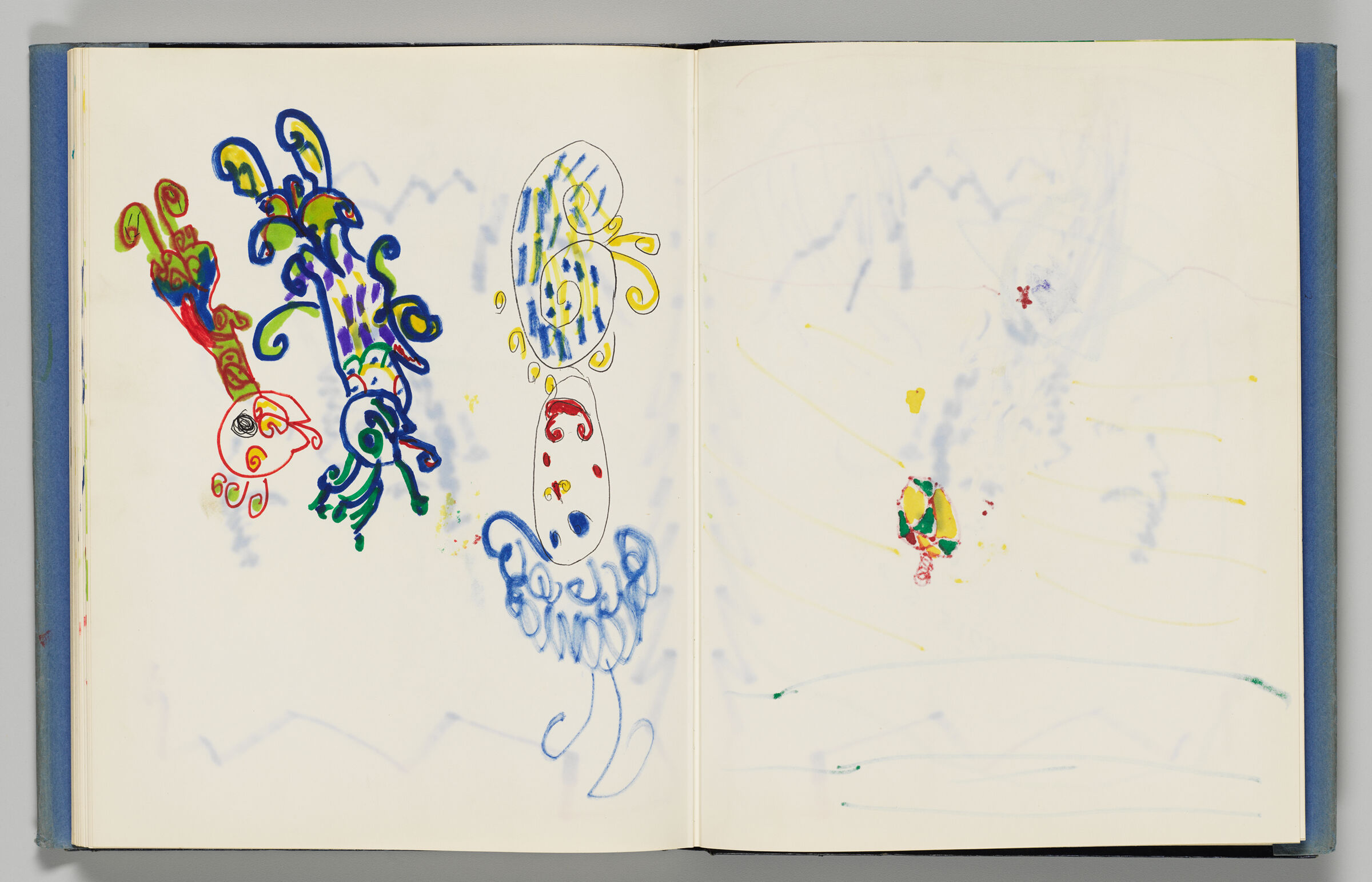 Untitled (Child's Drawing With Color Transfer, Left Page); Untitled (Bleed-Through Of Following Page And Color Transfer, Right Page)