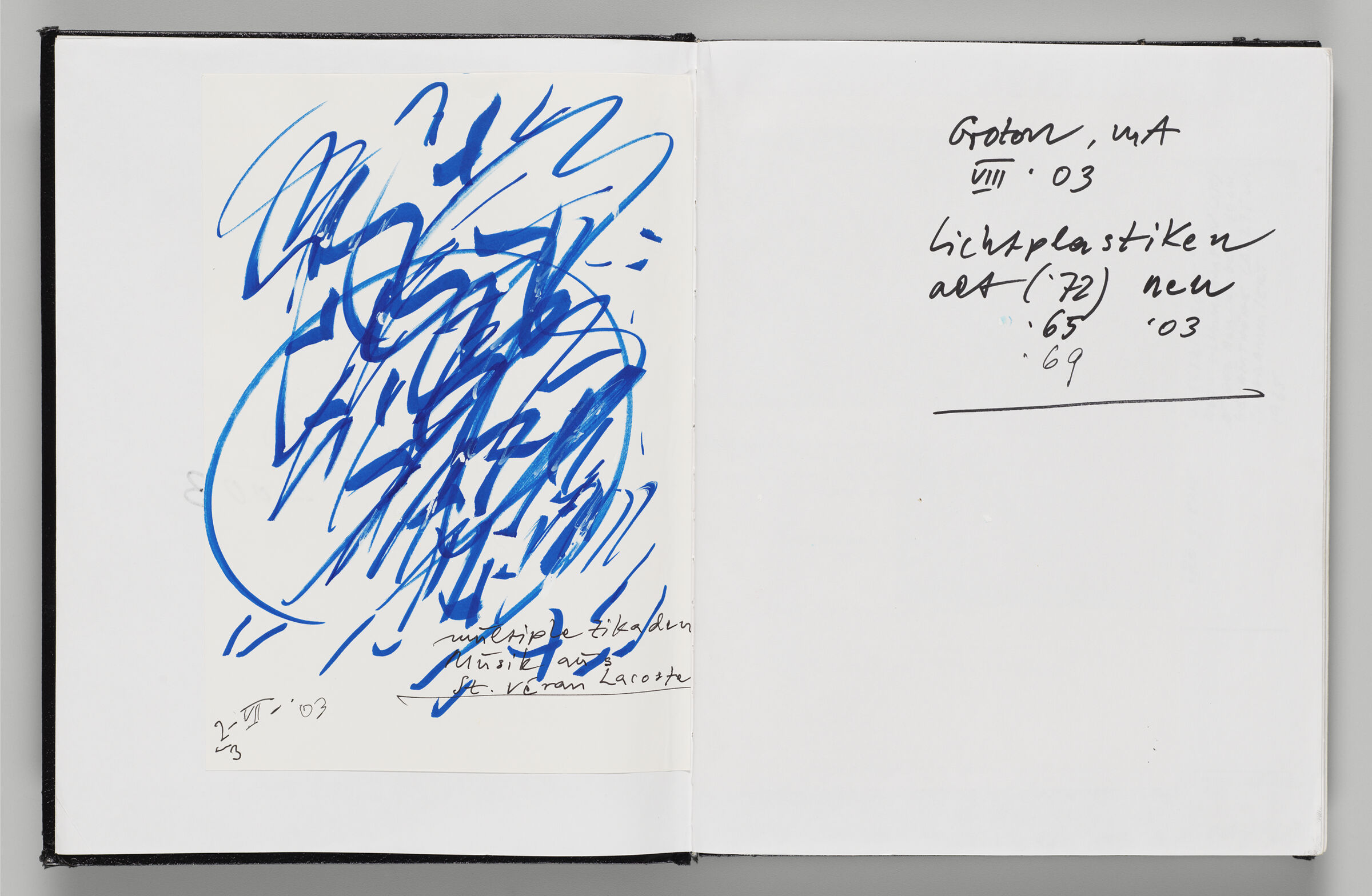 Untitled (Adhered Sheet, Left Page); Untitled (Notes, Right Page)