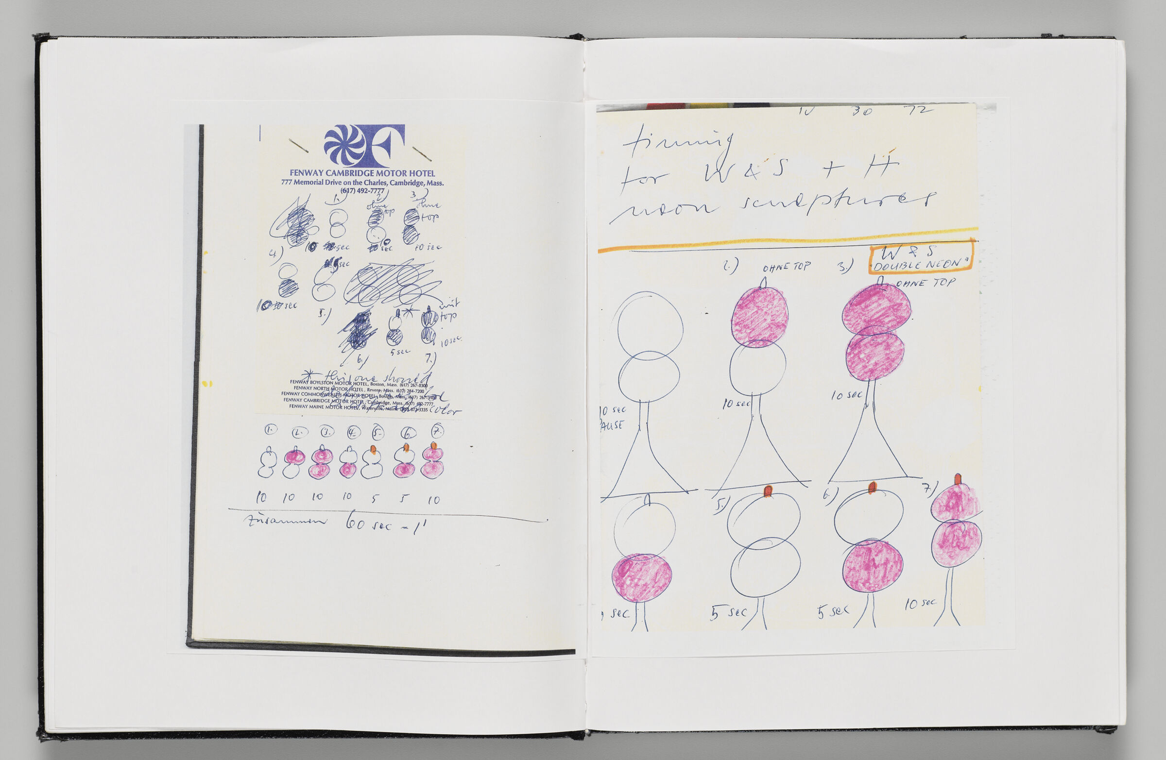 Untitled (Adhered Notes, Left Page); Untitled (Adhered Notes On Timing For Neon Sculptures, Right Page)
