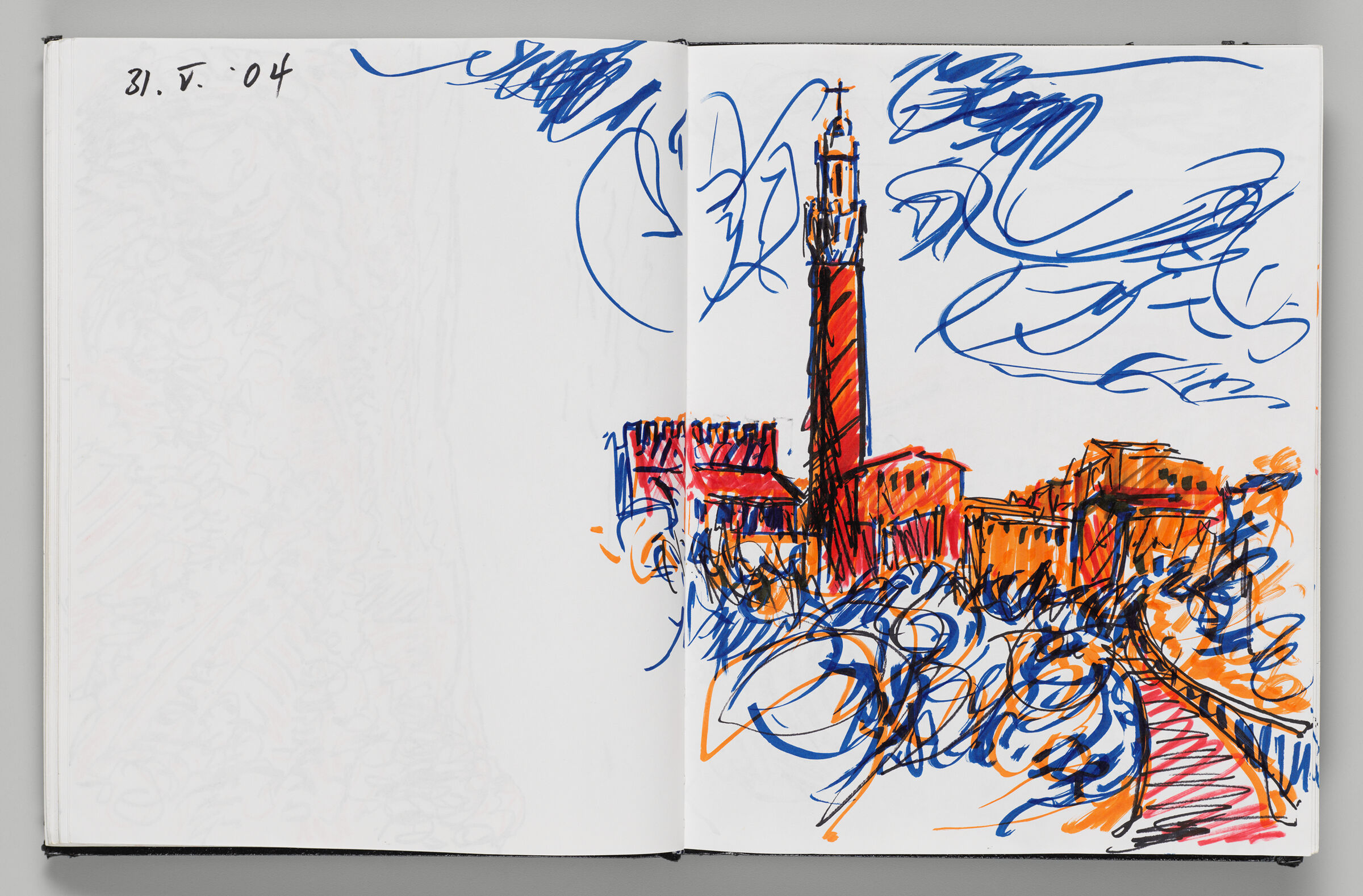Untitled (Bleed-Through Of Previous Page And Sketch Of Siena, Two-Page Spread)
