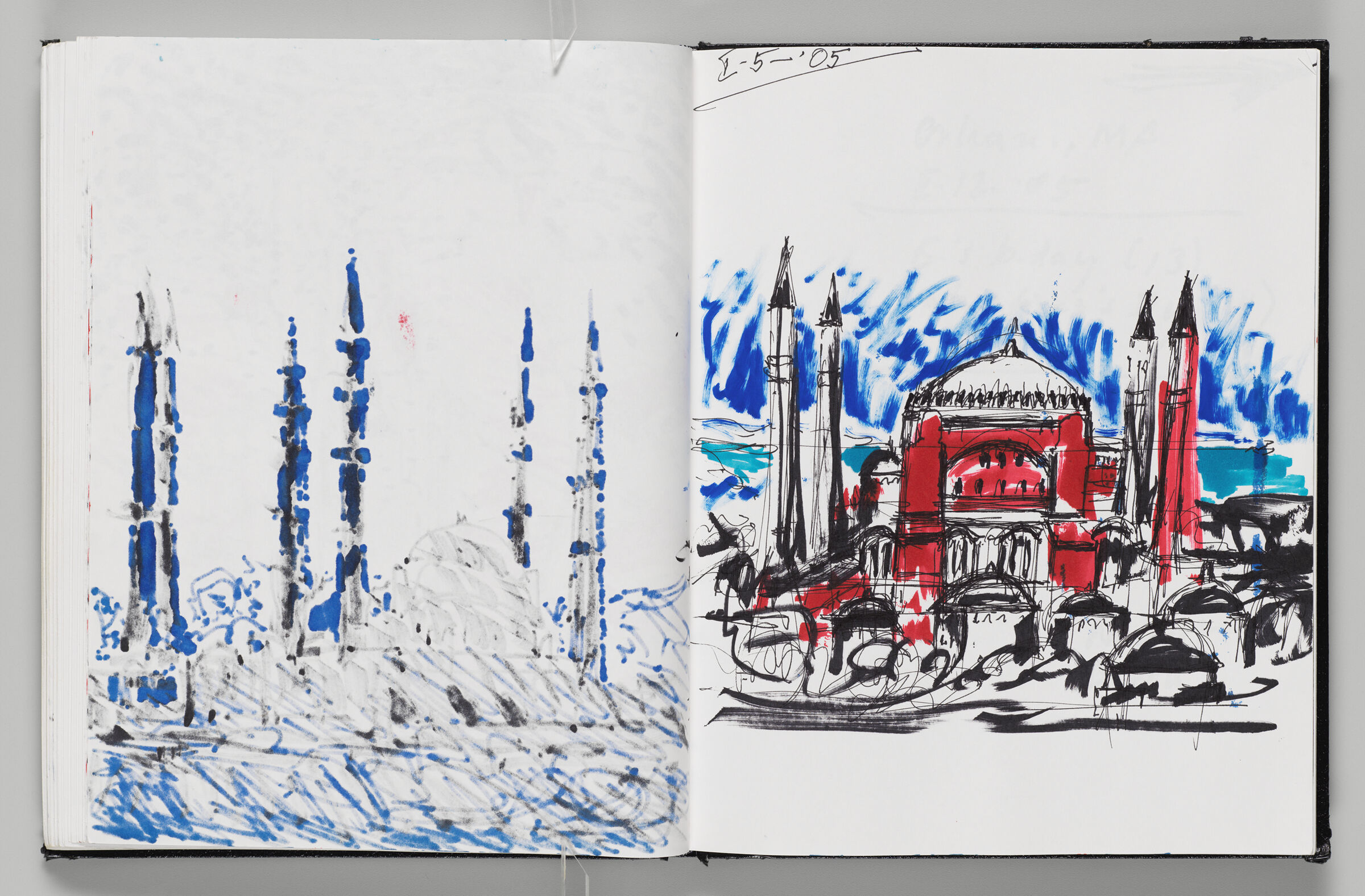 Untitled (Bleed-Through Of Previous Page, Left Page); Untitled (View Of Mosque With Minarets, Right Page)
