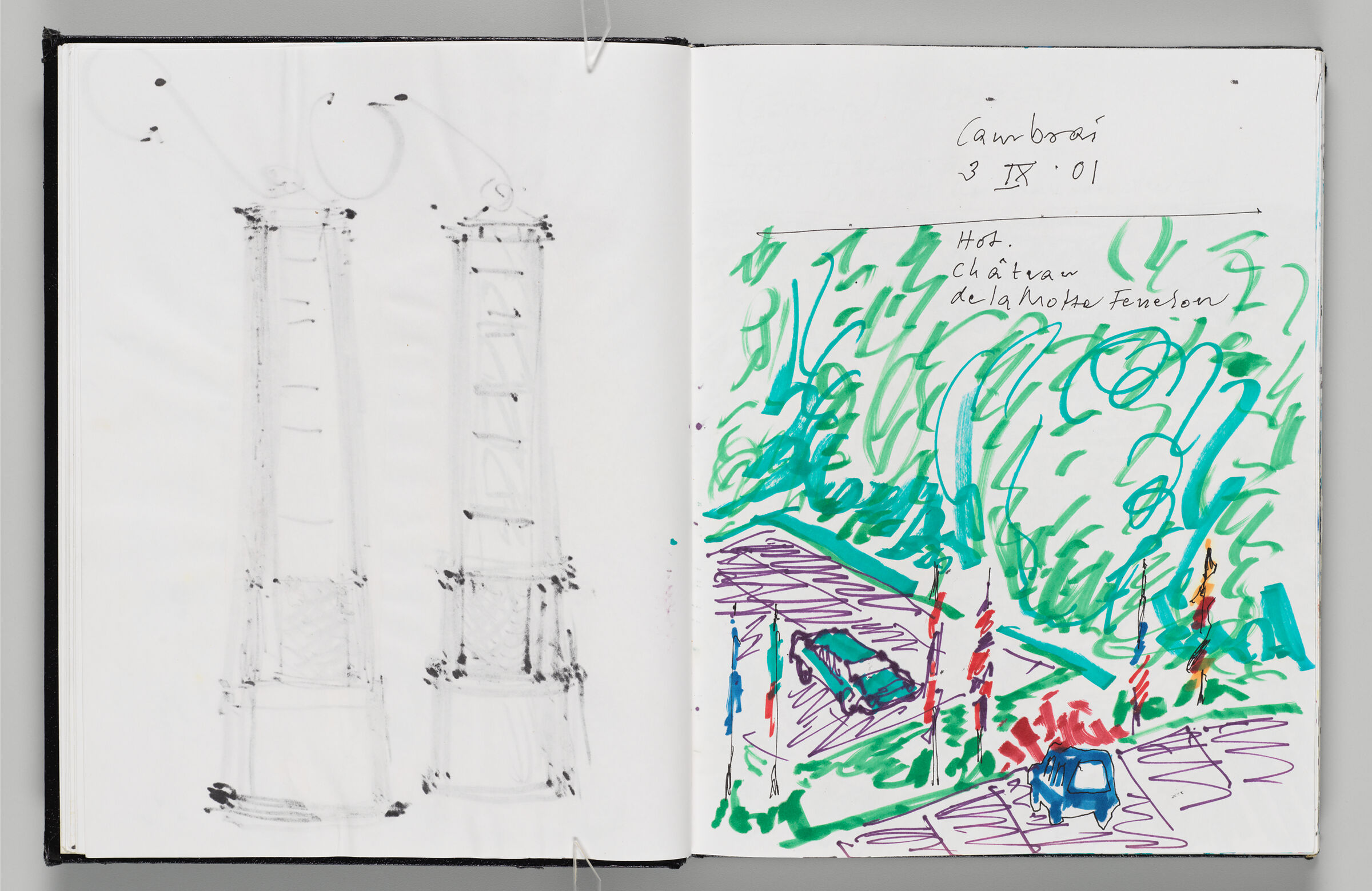 Untitled (Bleed-Through Of Previous Page, Left Page); Untitled (Cars In Parking Lot Next To Landscape, Right Page)