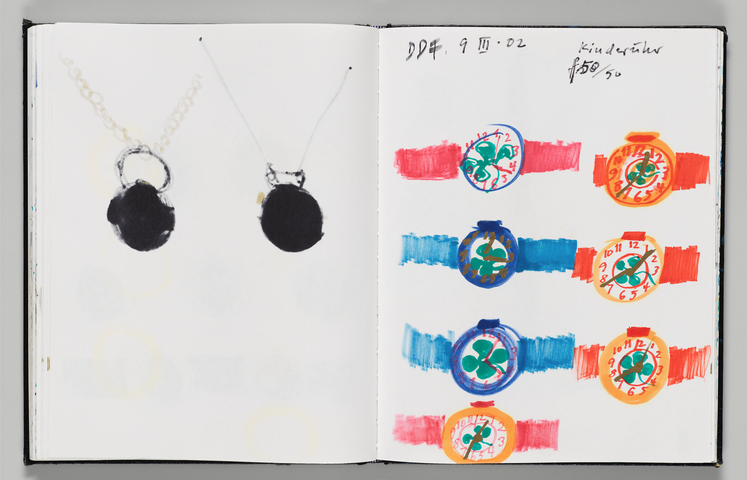 Untitled (Bleed-Through Of Previous Page, Left Page); Untitled (Children's Watch Designs, Right Page)