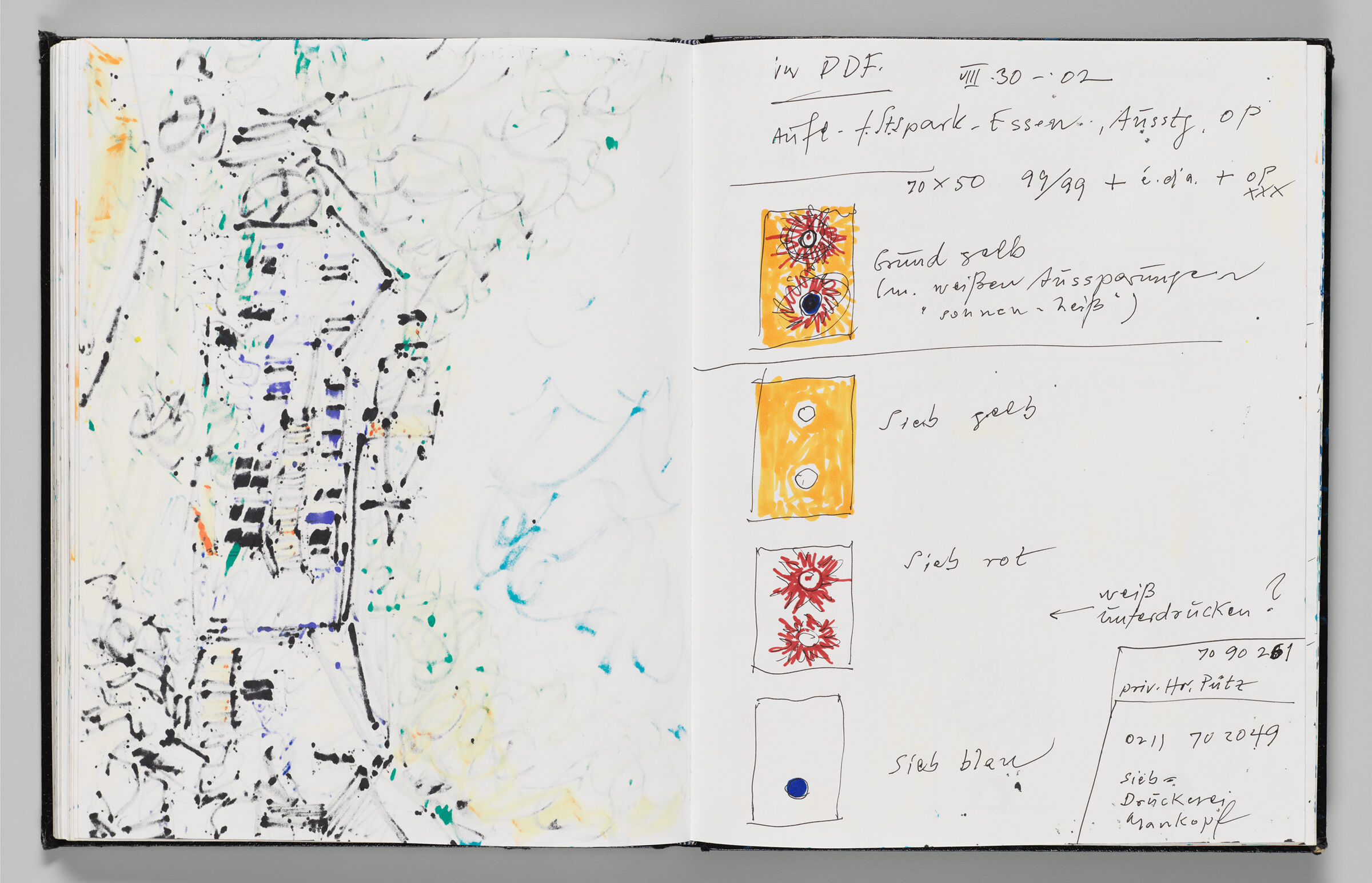 Untitled (Bleed-Through Of Previous Page, Left Page); Untitled (Notes And Sketches For Exhibition In Essen, Germany, Right Page)