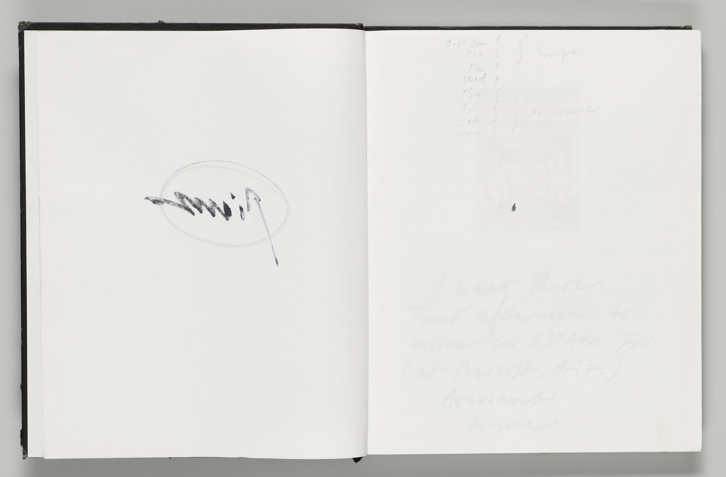 Untitled (Bleed-Through Of Previous Page, Left Page); Untitled (Itinerary Note, Right Page)