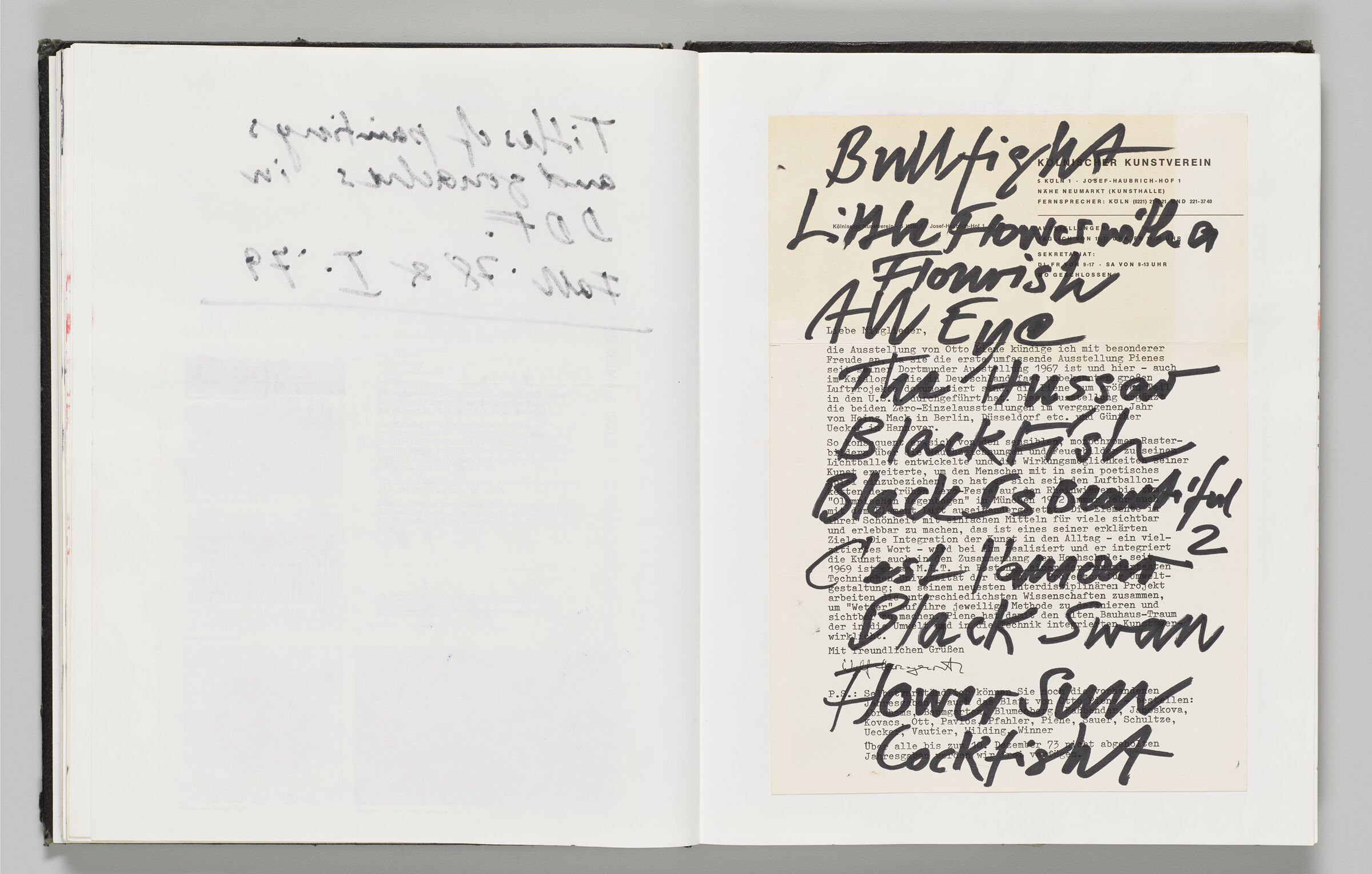 Untitled (Bleed-Through Of Previous Pages, Left Page); Untitled (Notes On Work Titles On Adhered Sheet, Right Page)
