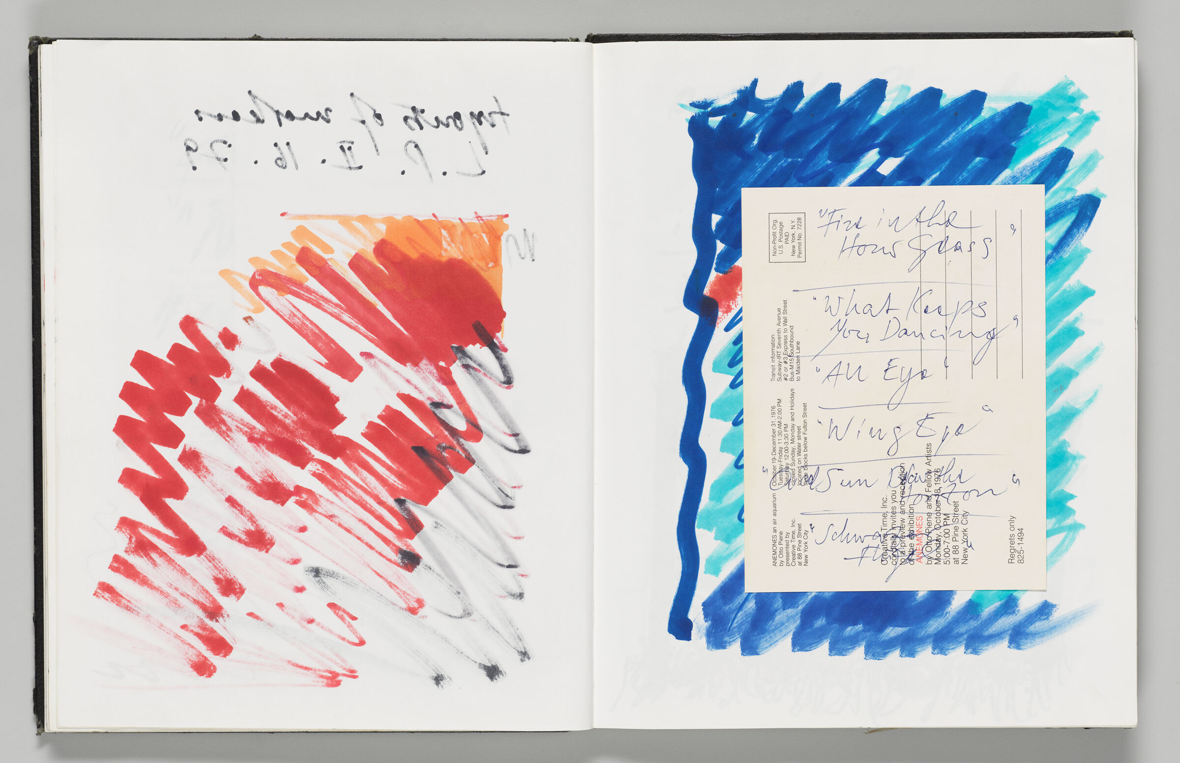Untitled (Bleed-Through Of Previous Page, Left Page); Untitled (Notes On Work Titles On Adhered Invitation Card, Right Page)