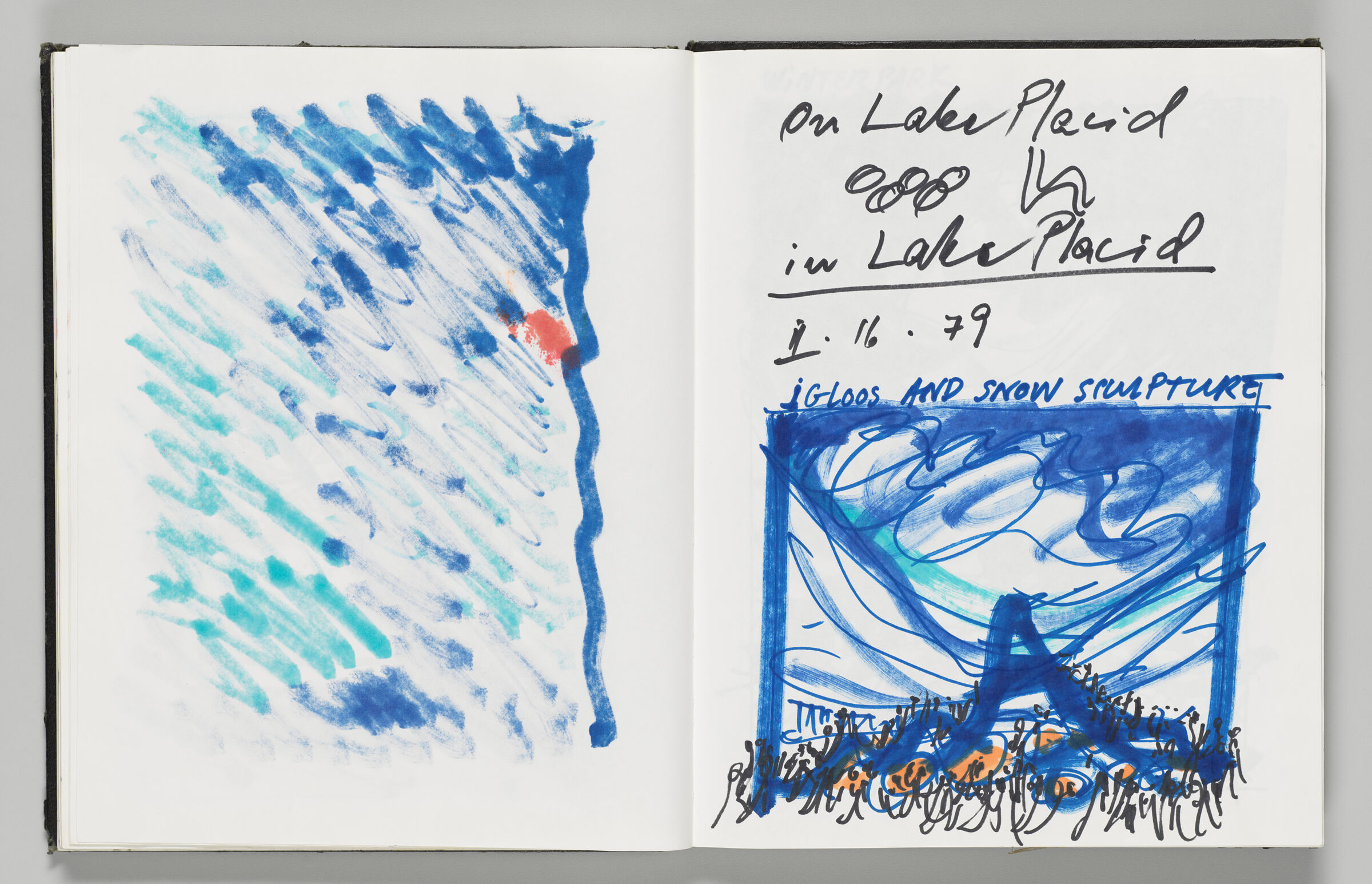 Untitled (Bleed-Through Of Previous Page, Left Page); Untitled (Sketches For Lake Placid Winter Olympics, Right Page)