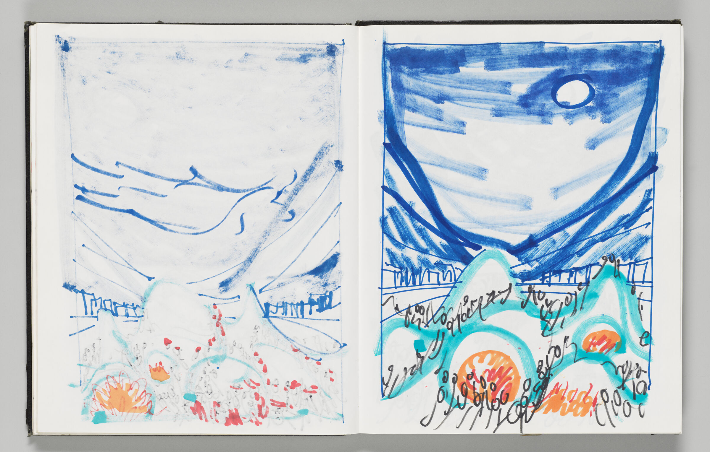 Untitled (Bleed-Through Of Previous Page, Left Page); Untitled (Sketches For Lake Placid Winter Olympics, Right Page)