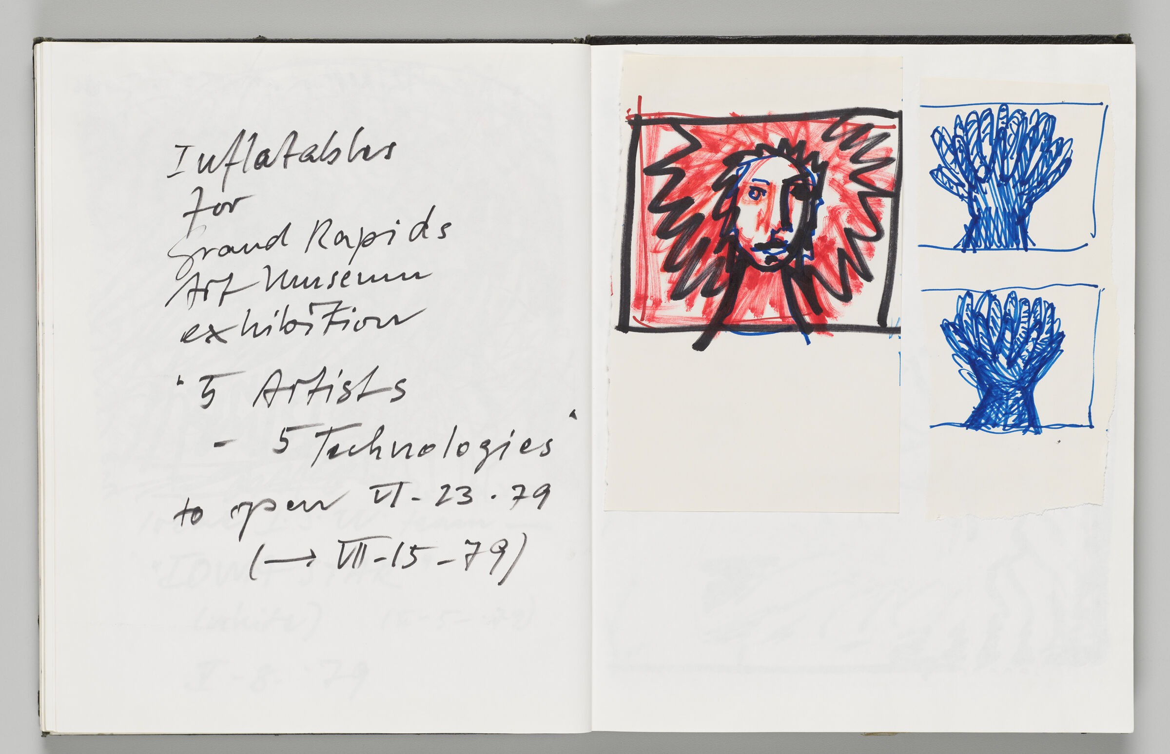 Untitled (Notes, Left Page); Untitled (Adhered Sketches, Right Page)