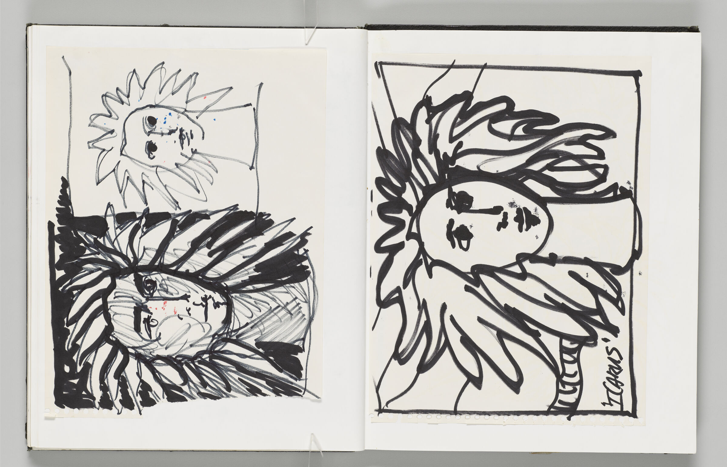 Untitled (Adhered Icarus Sketches, Left Page); Untitled (Adhered Icarus Sketch, Right Page)